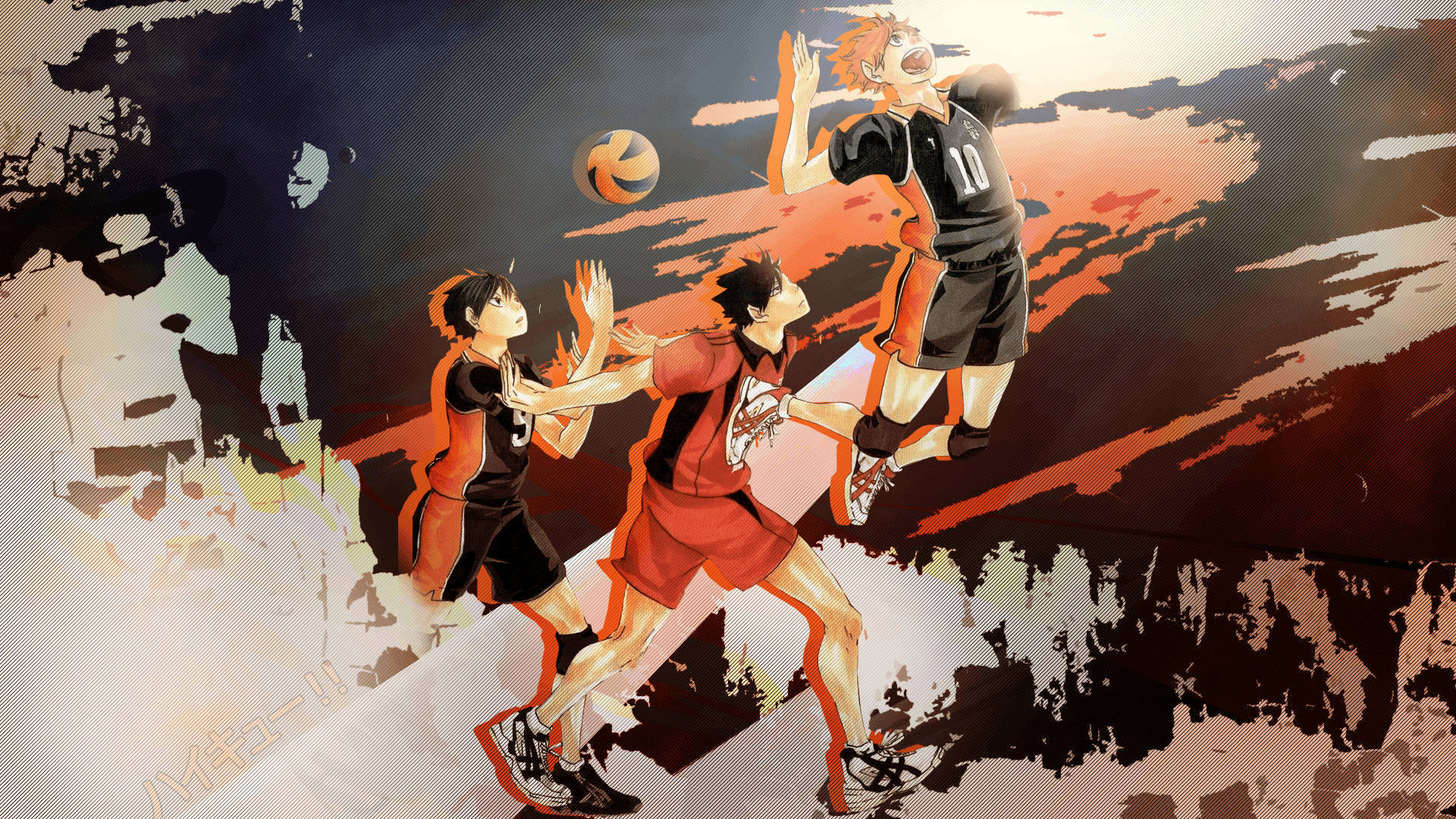 Volleyball Laptop, anime volleyball players, sunset, Full HD Desktop Wallpaper