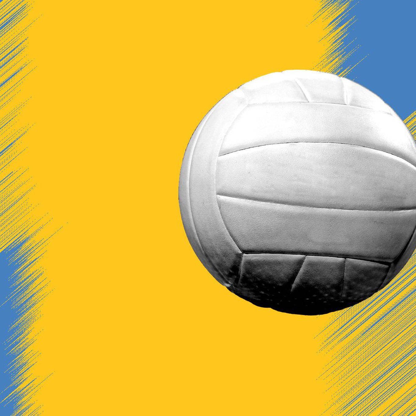 Volleyball, white volleyball, yellow and blue background, HD Desktop Wallpaper
