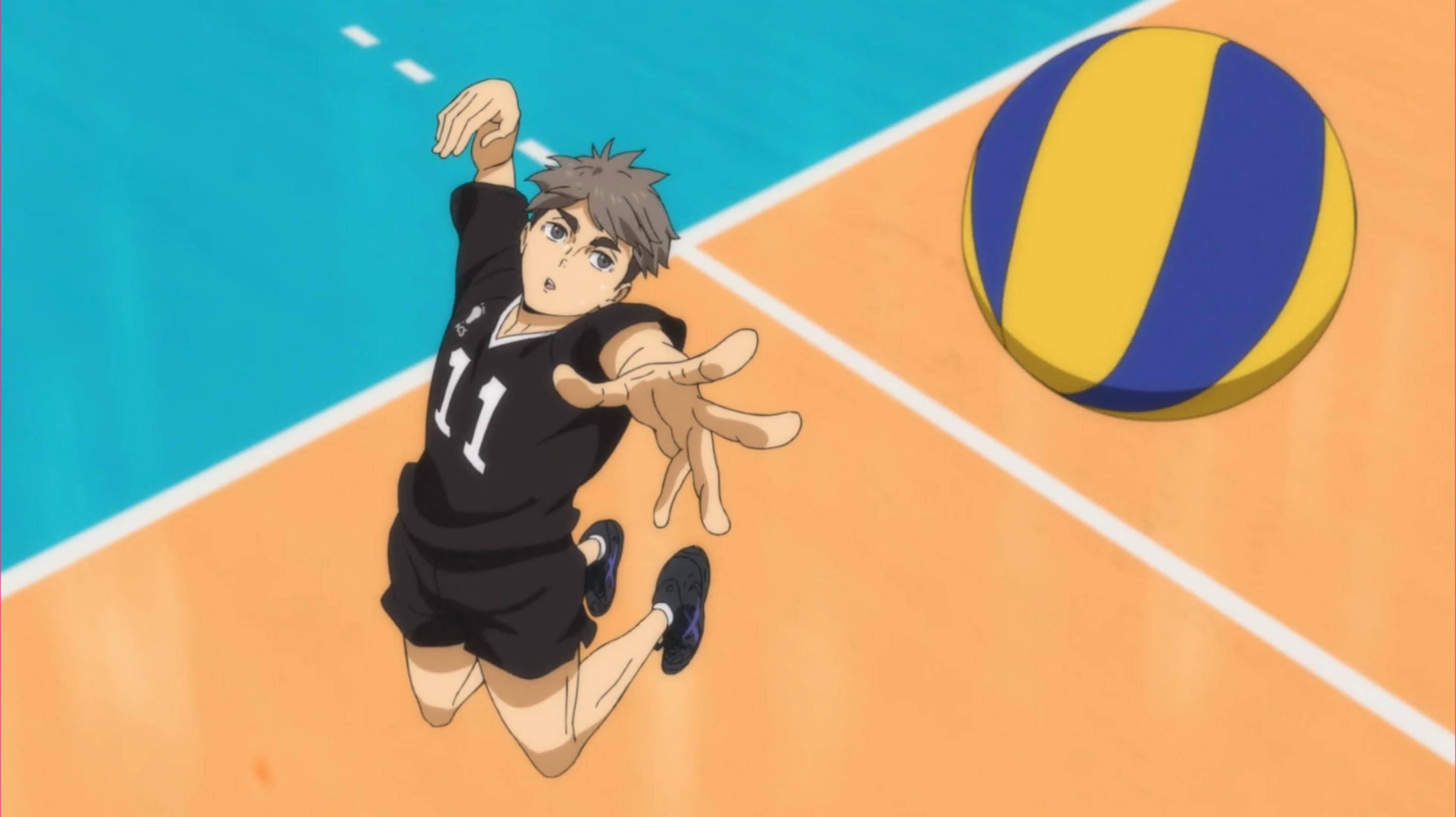 Volleyball Laptop, black jersey number 11, blue yellow ball, 2K Desktop Wallpaper