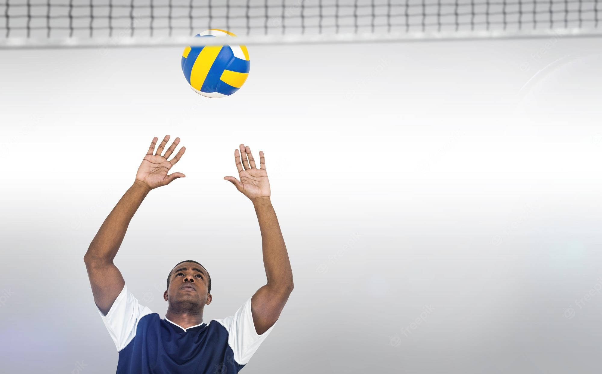 Volleyball Laptop, blue and white jersey, yellow and blue ball, Full HD Desktop Wallpaper