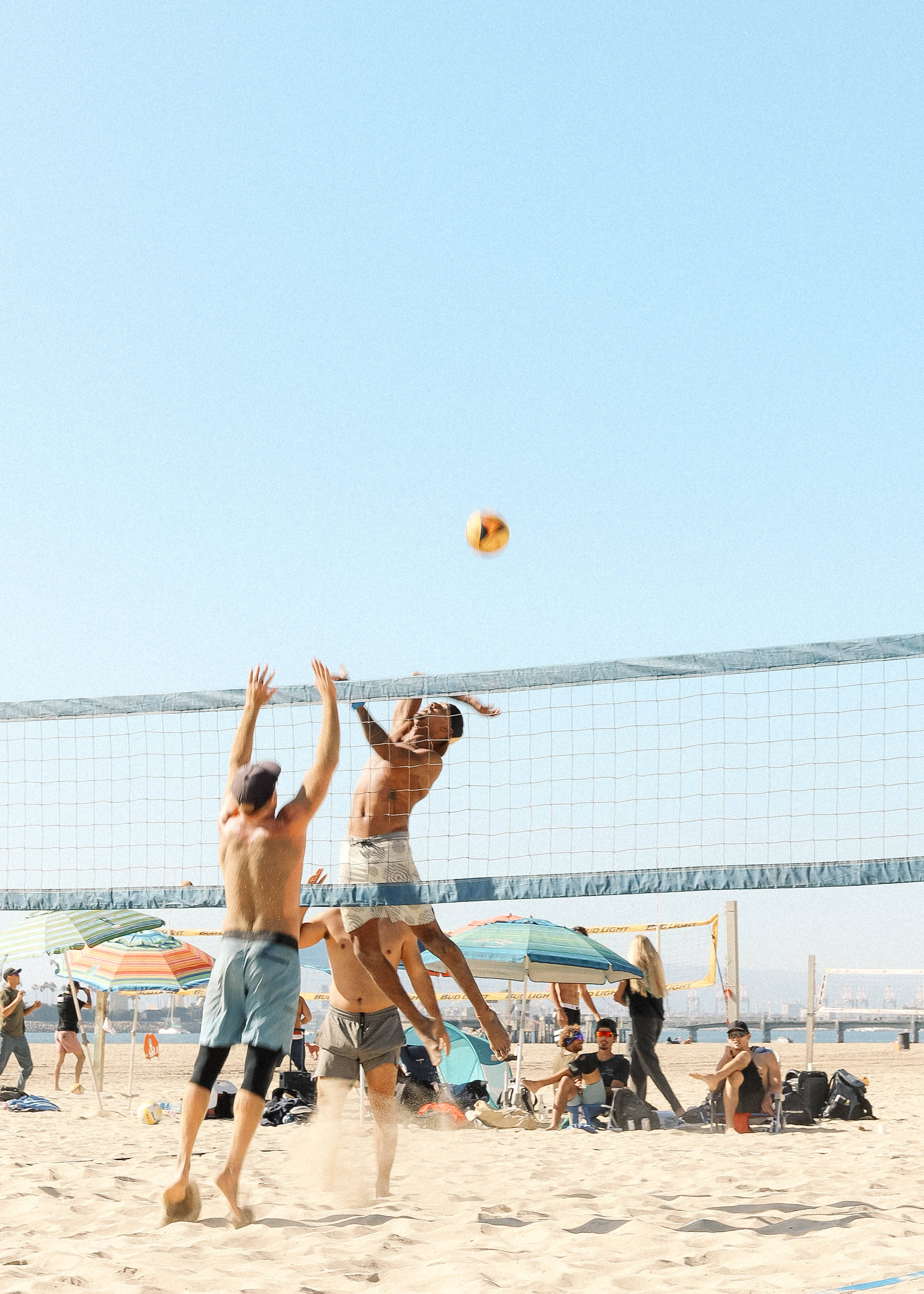 Volleyball, beach, clear blue sky, 2K Phone Wallpaper