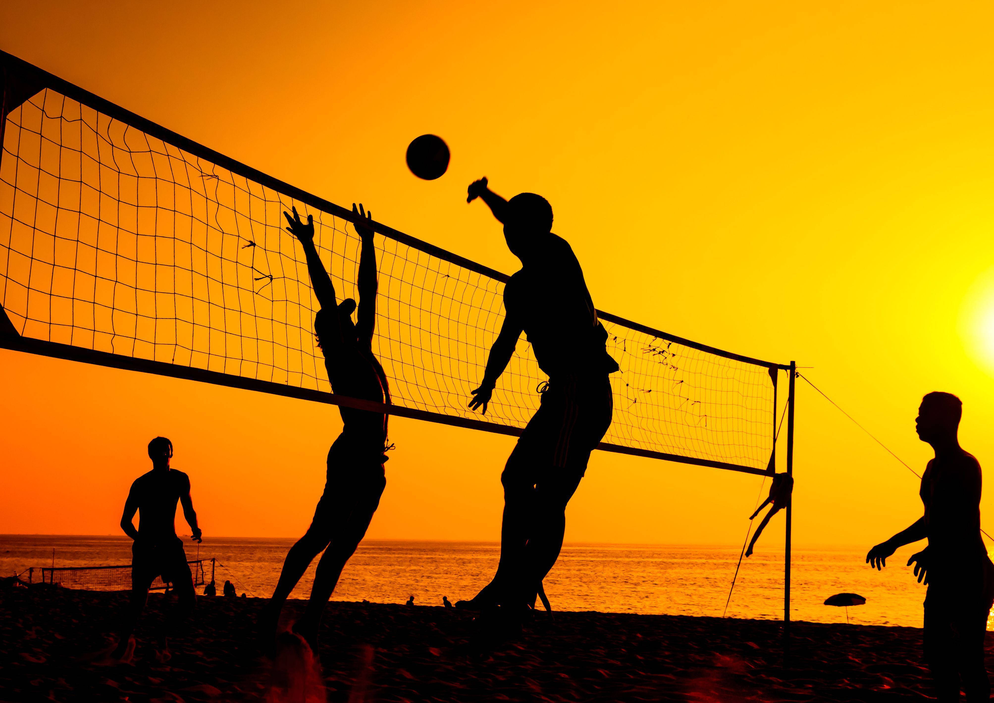 volleyball spike, sunset, beach volleyball, 4K Desktop Wallpaper