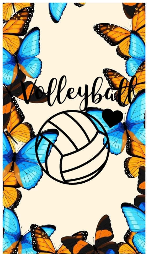 vibrant blue, orange butterflies, cream background, SD Phone Wallpaper