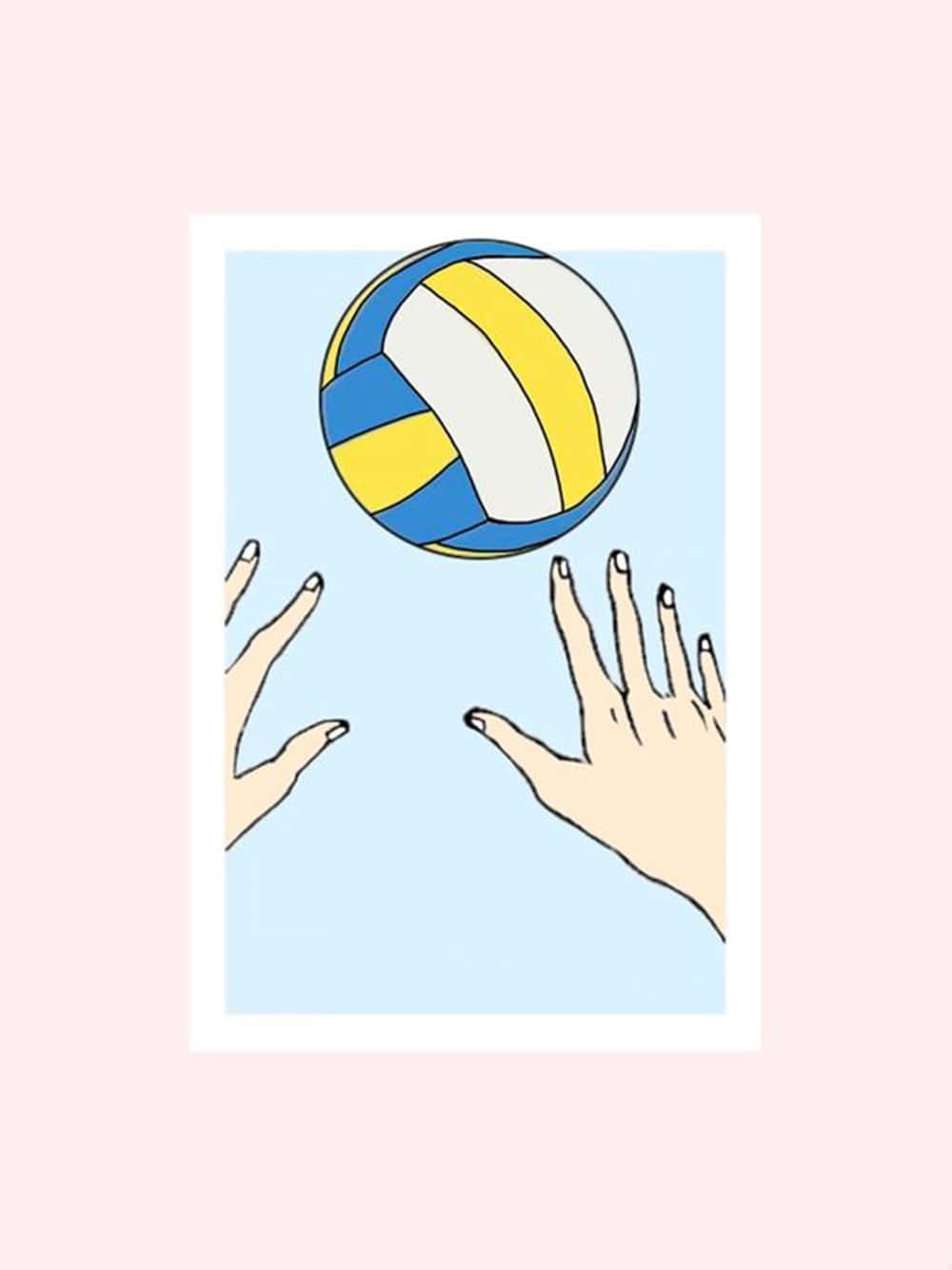 blue yellow and white volleyball, light blue sky, two hands, HD Phone Wallpaper