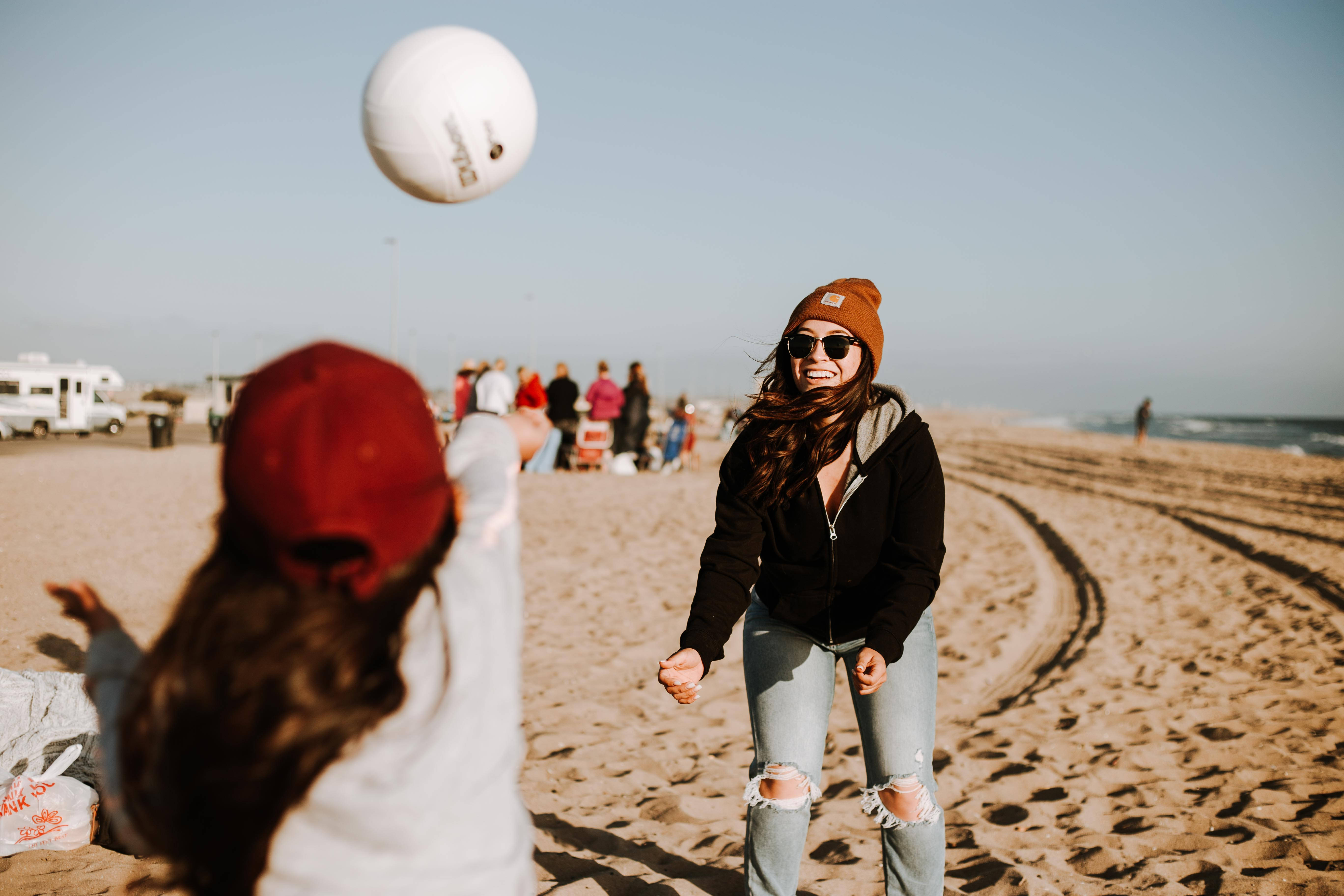 Volleyball, beach, clear blue skies, 5K Desktop Wallpaper