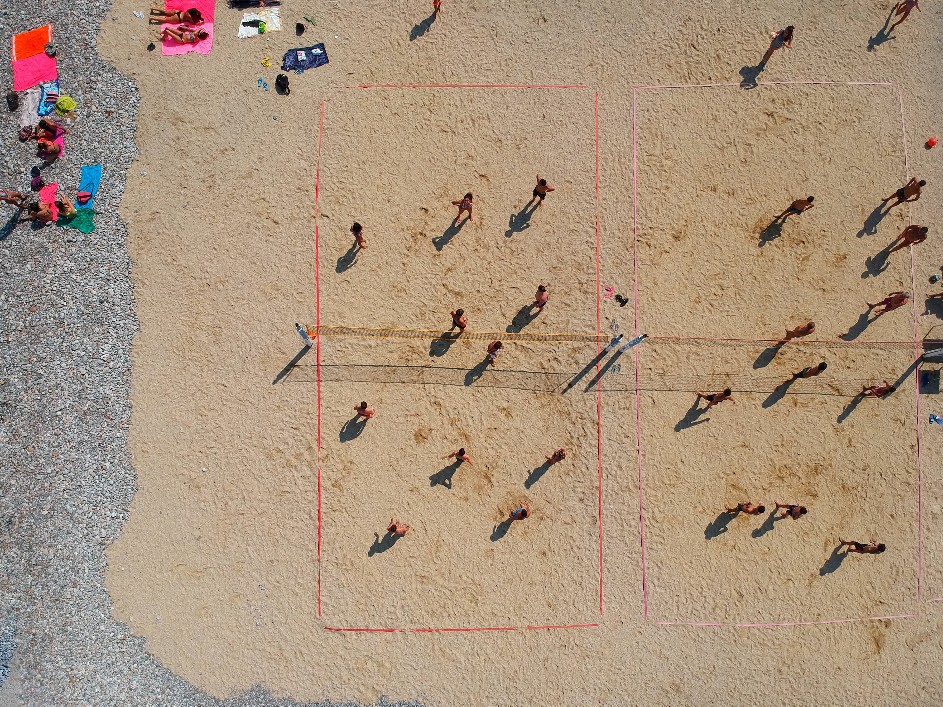 beach volleyball, pink line, sandy courts, 4K Desktop Wallpaper