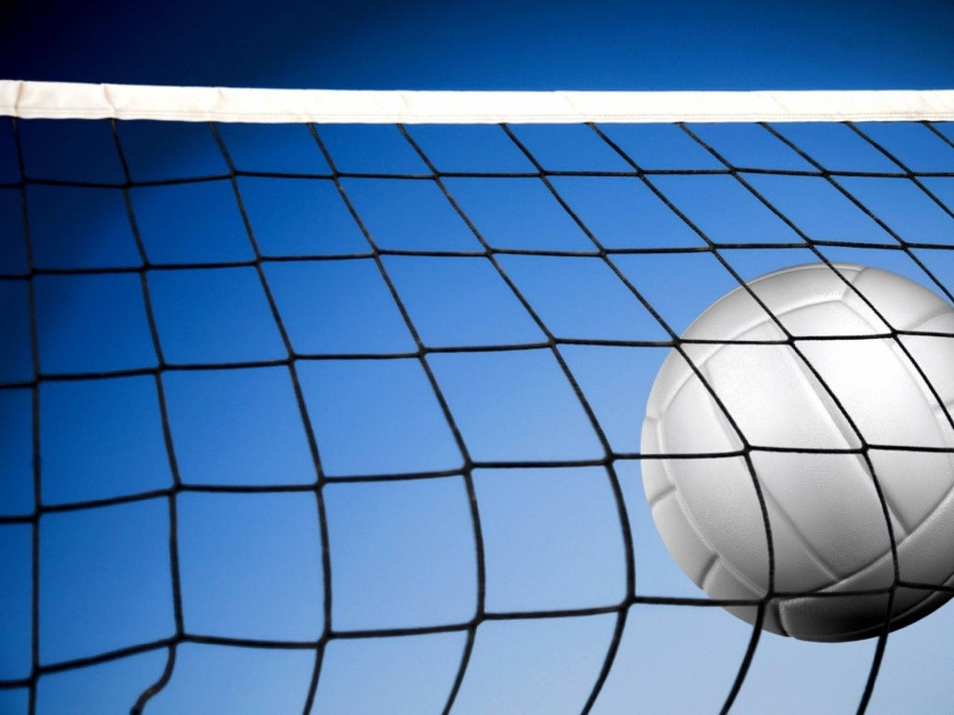 white volleyball, black net, clear blue sky, Full HD Desktop Wallpaper