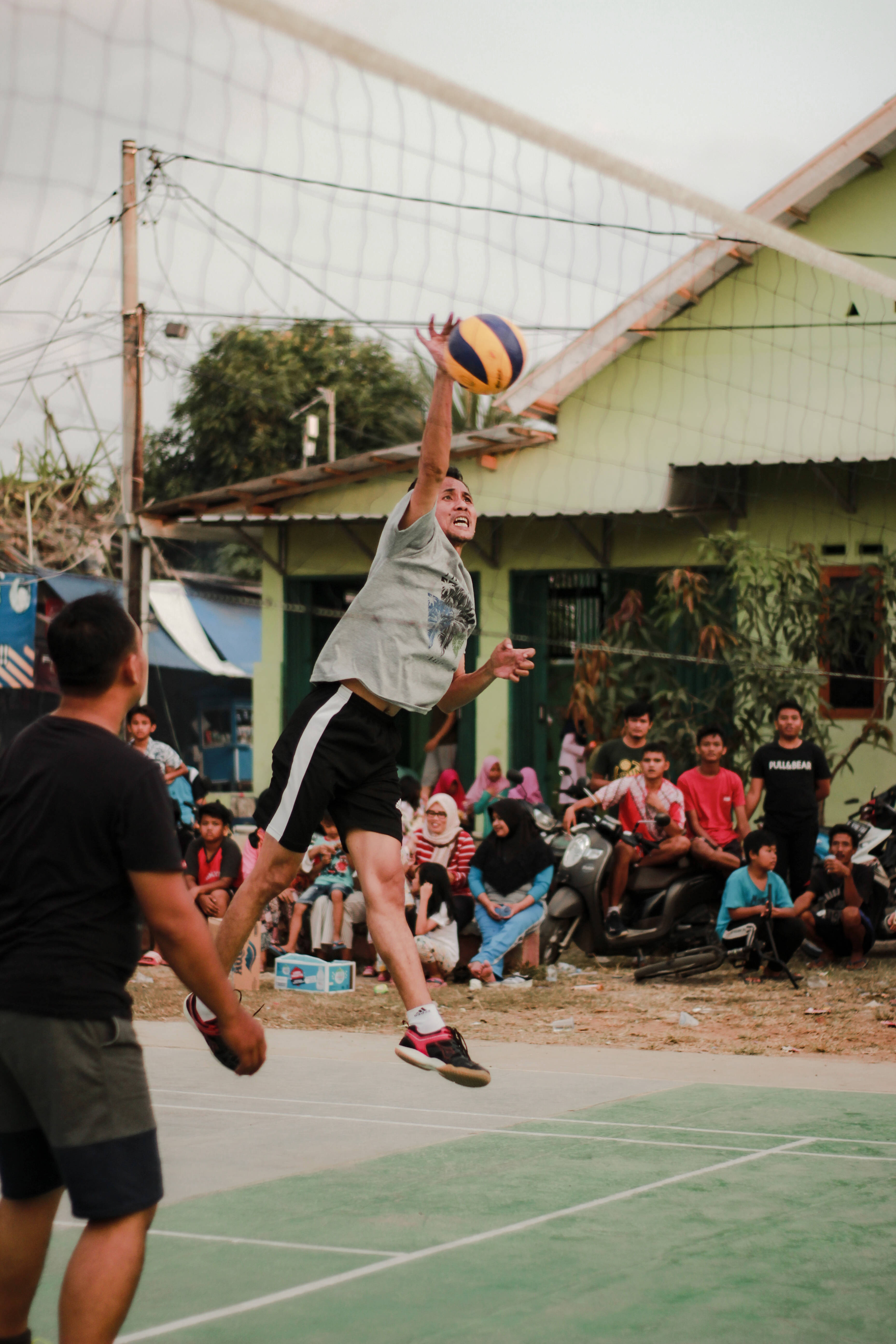volleyball match, village, outdoor court, 5K Phone Wallpaper
