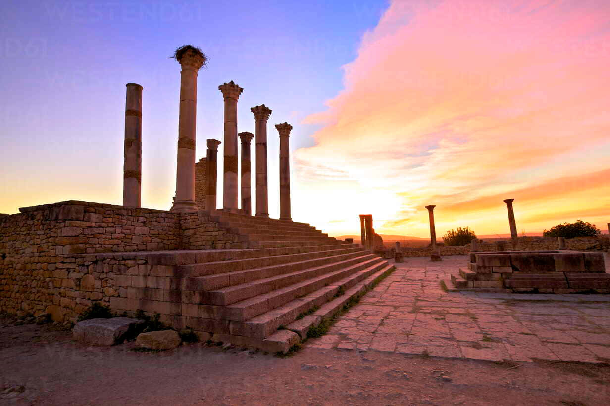 Volubilis, sunset, stairs, SD Desktop Wallpaper
