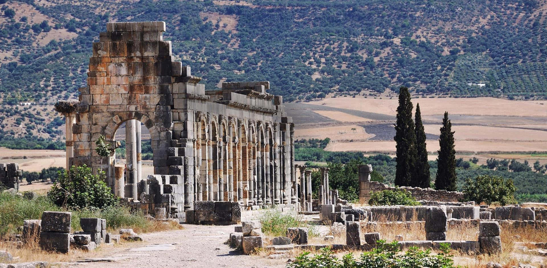 Volubilis, ancient stone ruins, arches, Full HD Desktop Wallpaper