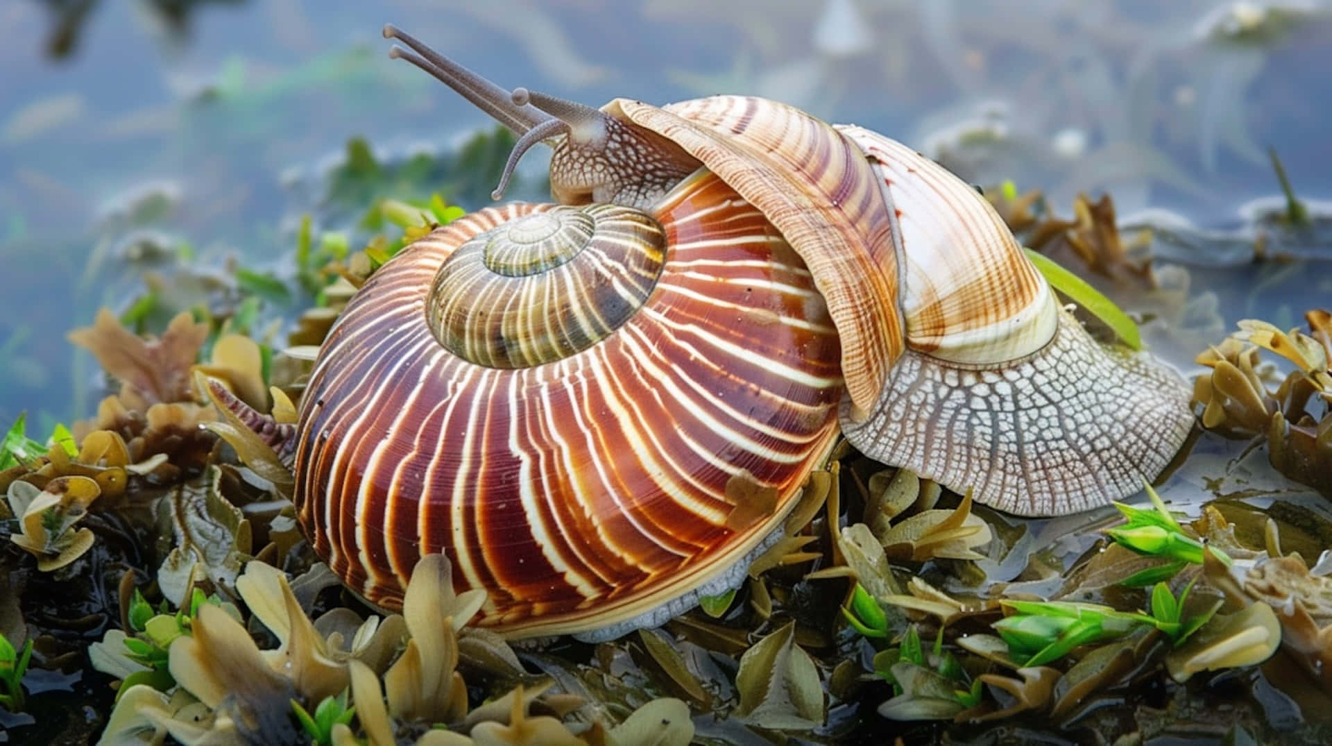 volute snail, seashore scene, spiraled shell, Full HD Desktop Wallpaper