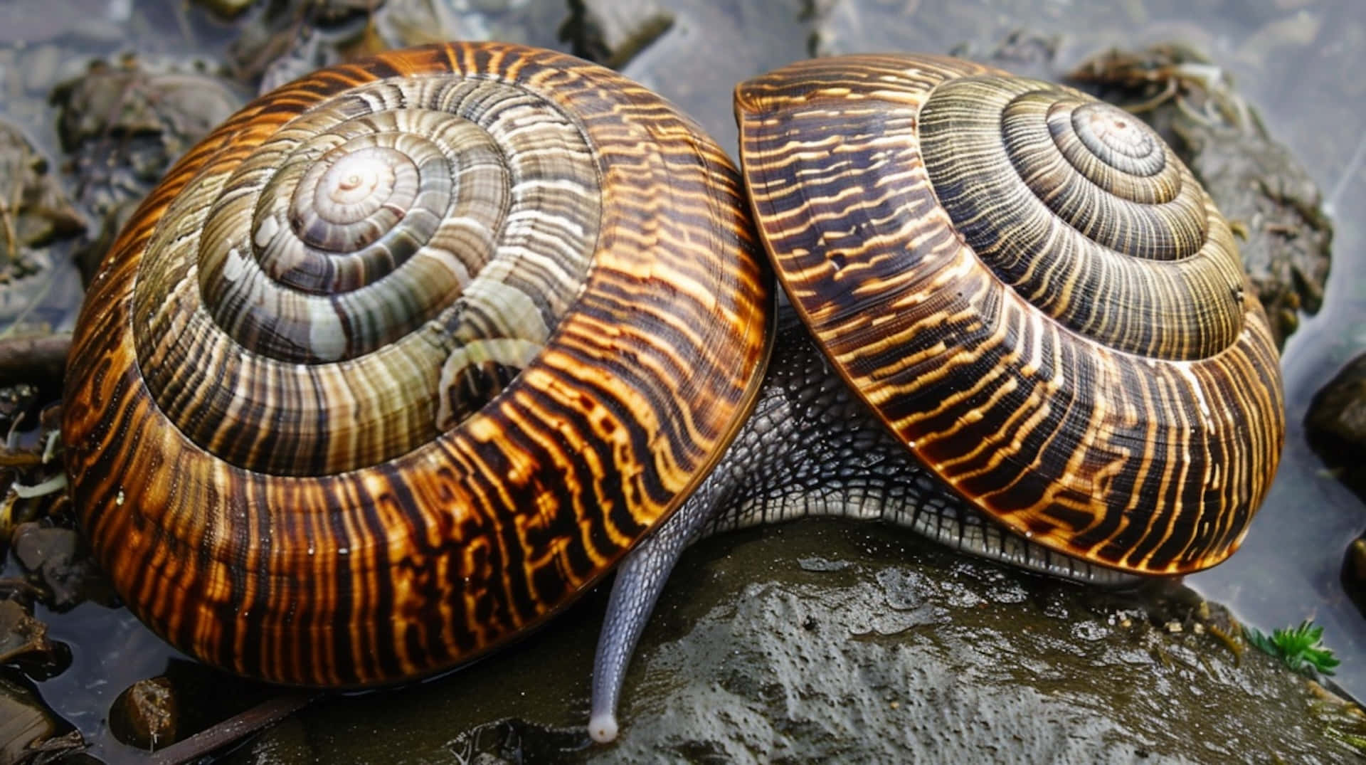Volute Snail, rocky surface, wet rocks, Full HD Desktop Wallpaper