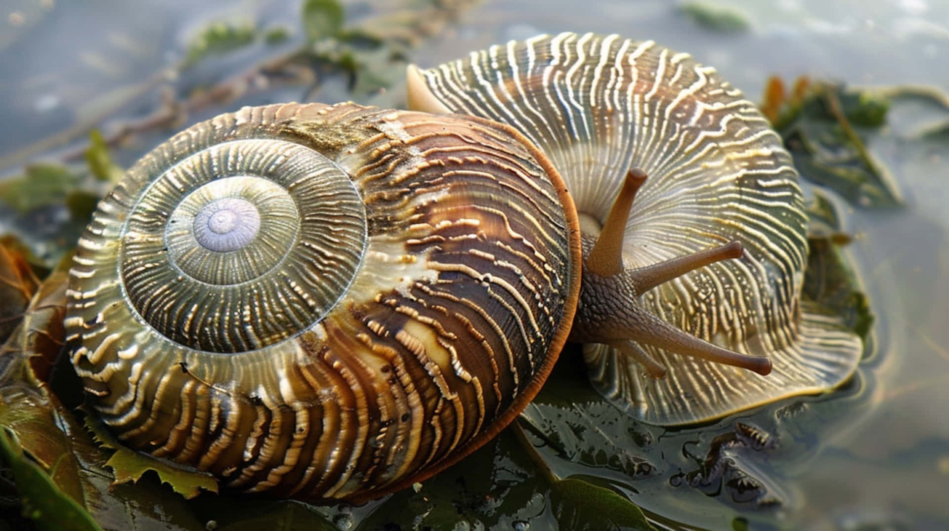Volute Snail, elegant spiral shell, brown and cream shells, Full HD Desktop Wallpaper