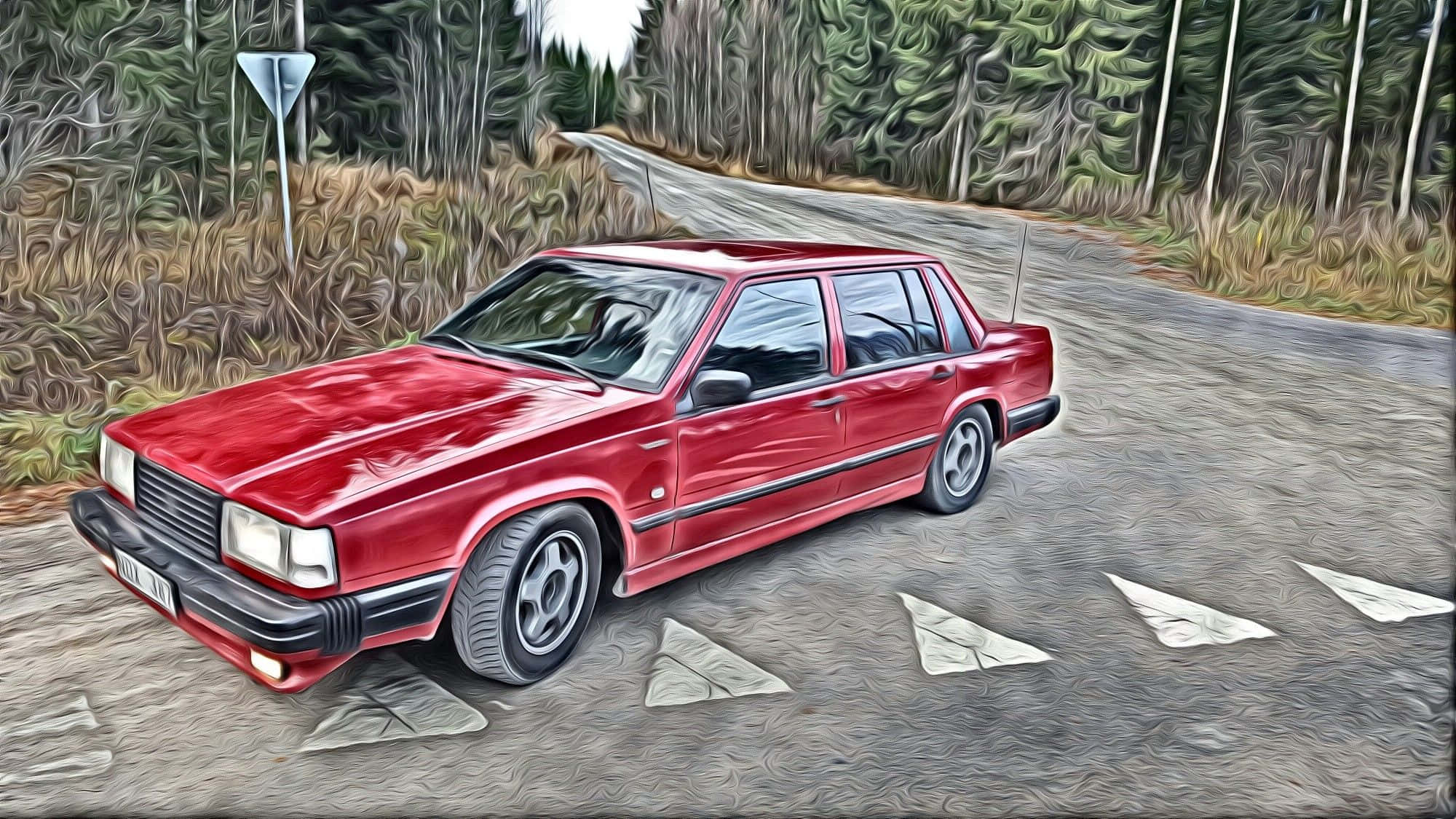 Volvo 740, vintage sedan, winding forest road, Full HD Desktop Wallpaper