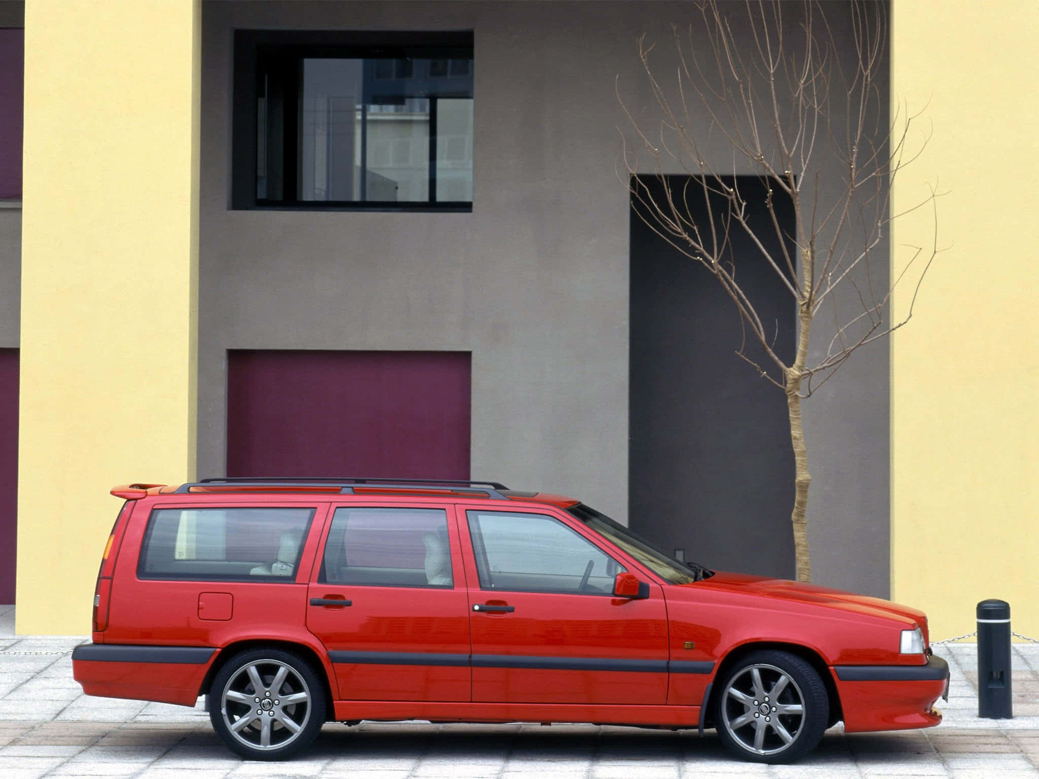 Volvo 850, red station wagon, tiled sidewalk, Full HD Desktop Wallpaper