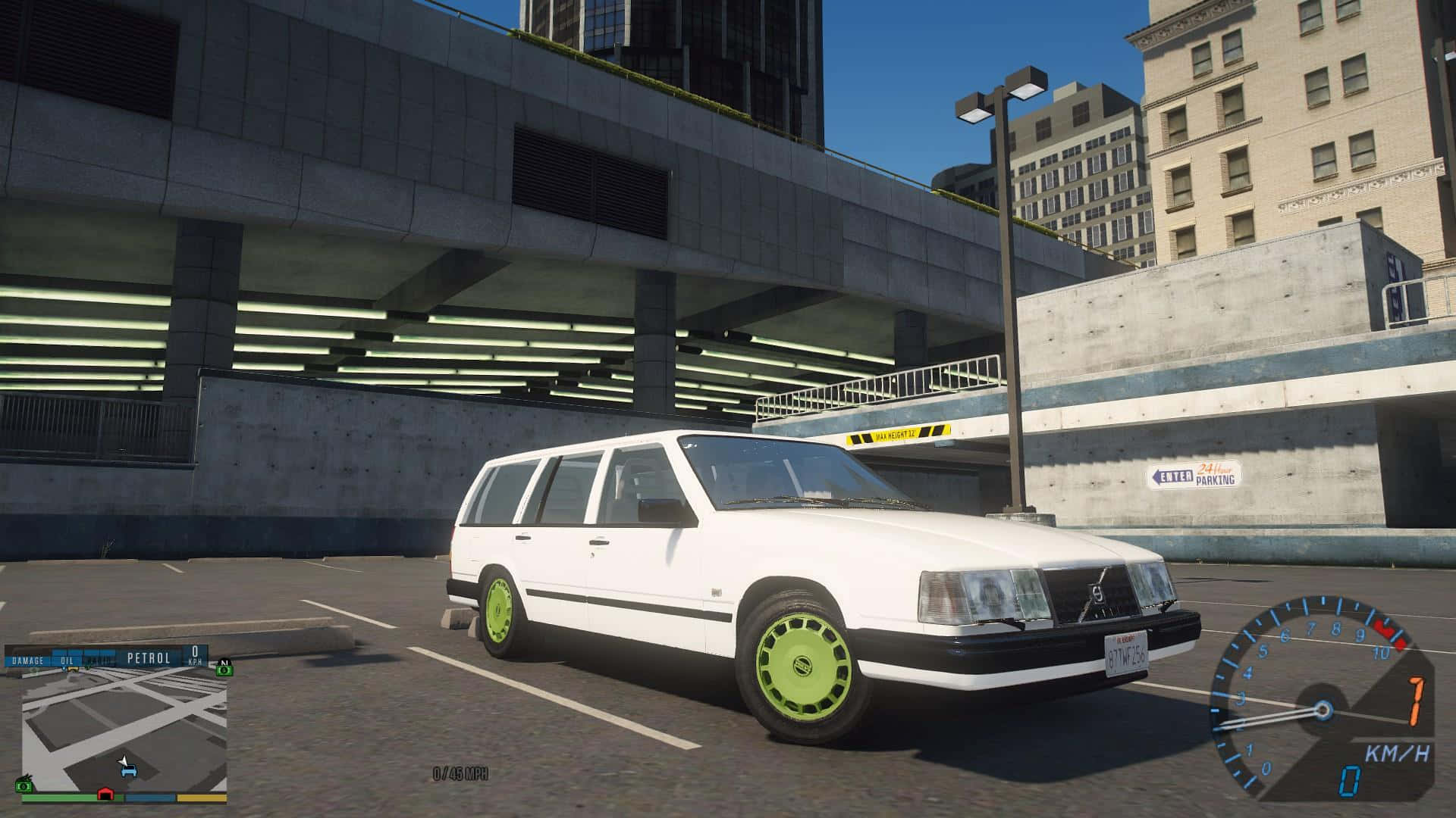 Volvo 940, white, neon green wheels, Full HD Desktop Wallpaper