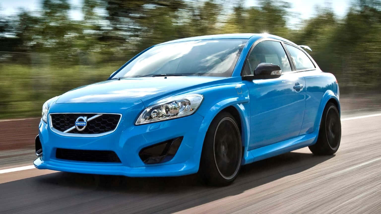 Volvo C30, vibrant blue, sunlit road, HD Desktop Wallpaper