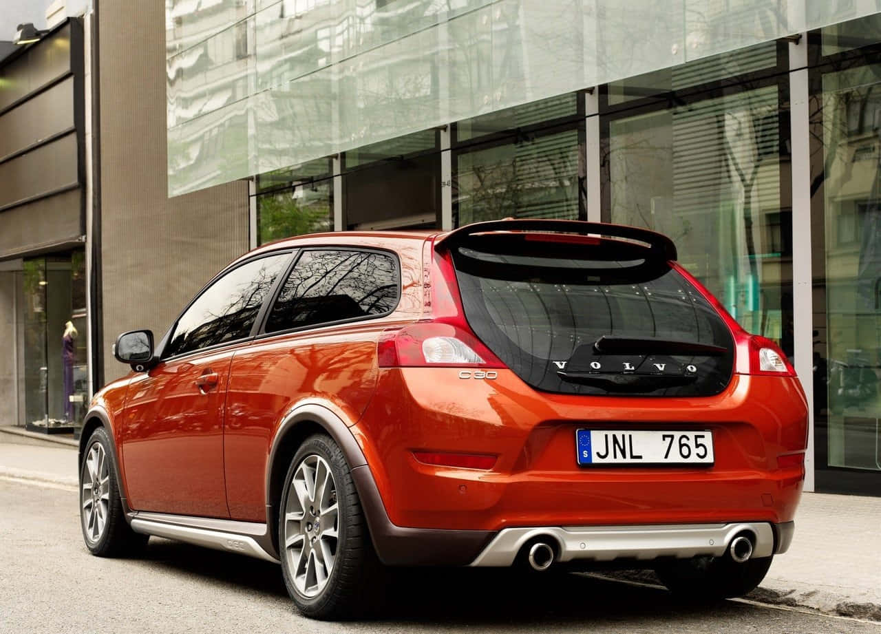 Volvo C30, glossy orange, city street, HD Desktop Wallpaper
