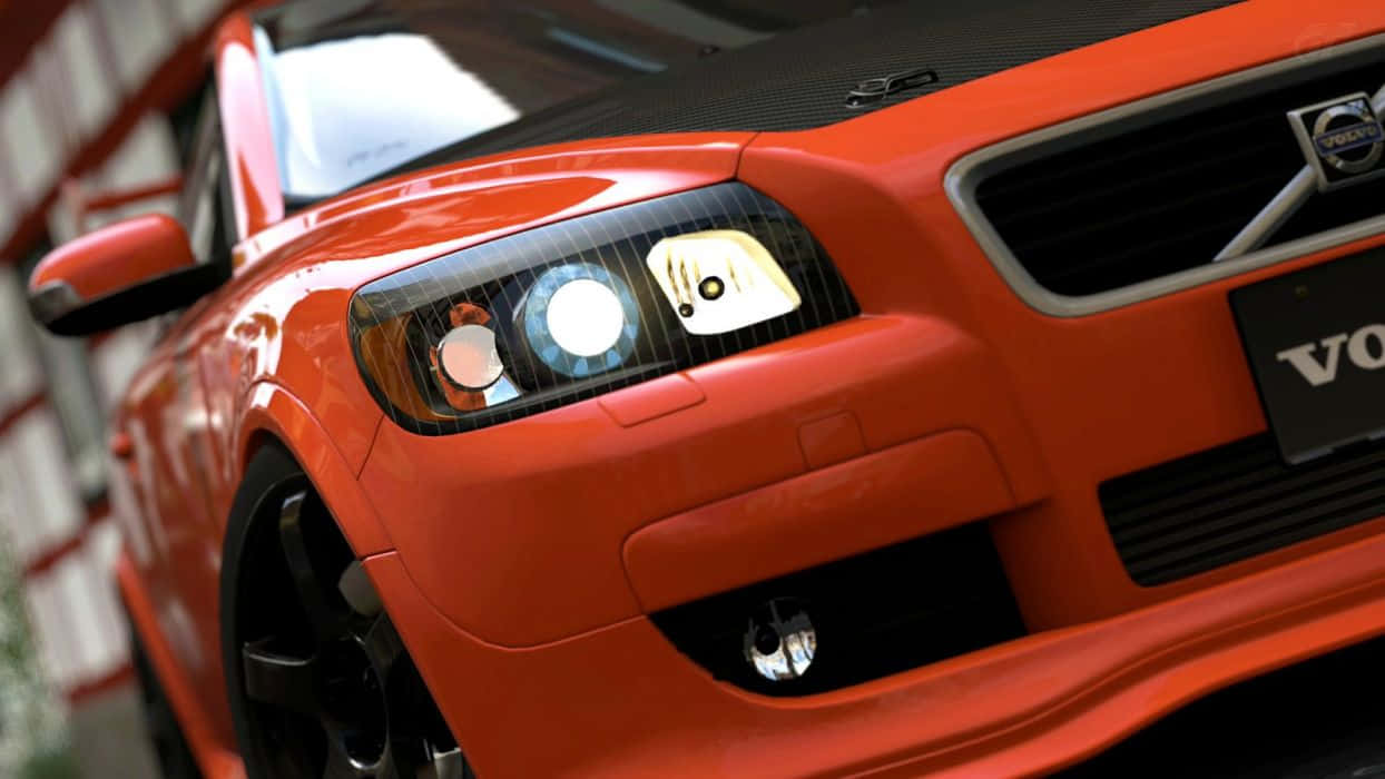 Volvo C30, vibrant orange, glowing headlights, SD Desktop Wallpaper