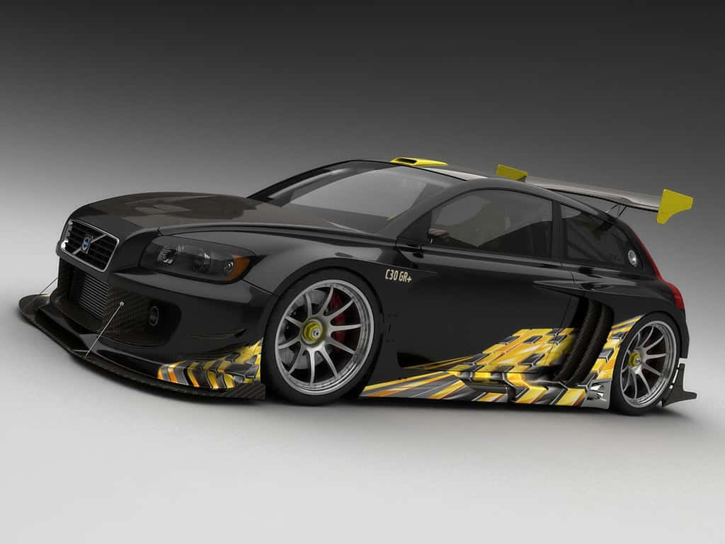 Volvo C30, black, yellow graphics, SD Desktop Wallpaper