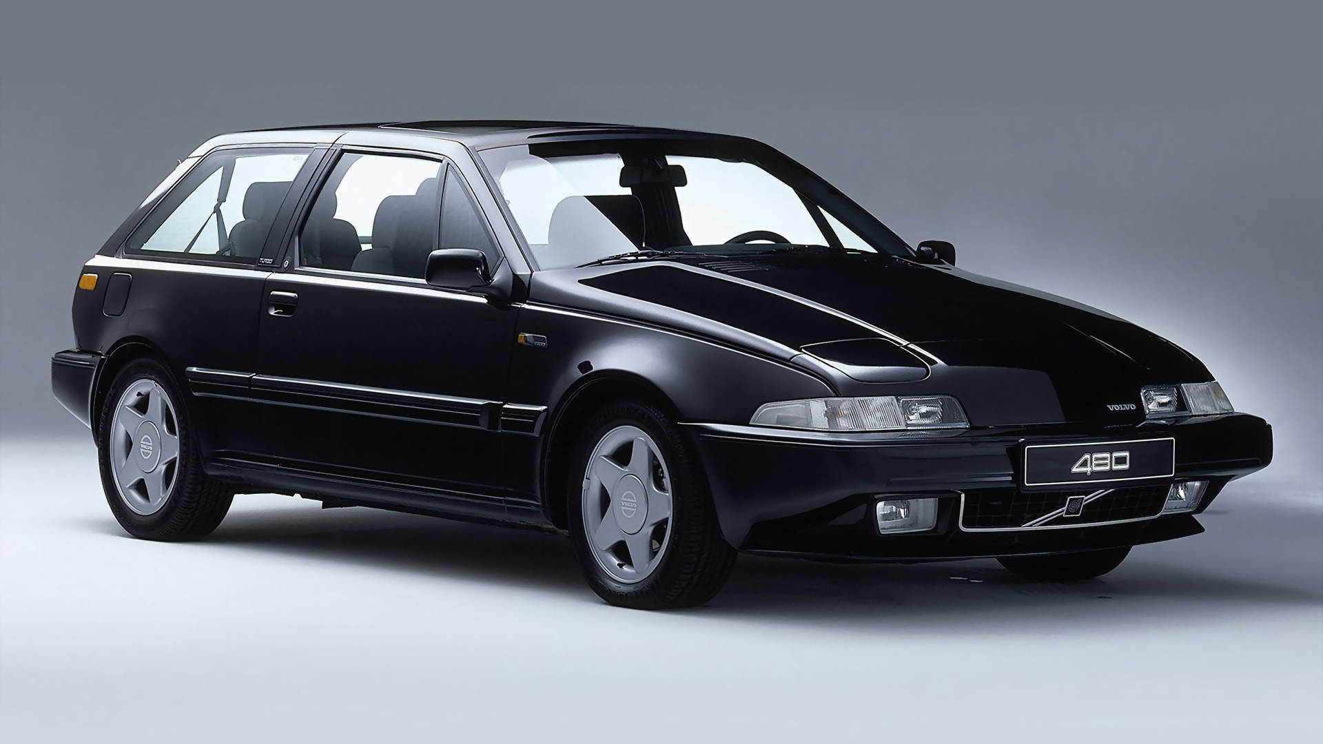 Volvo 480, black, hatchback, Full HD Desktop Wallpaper