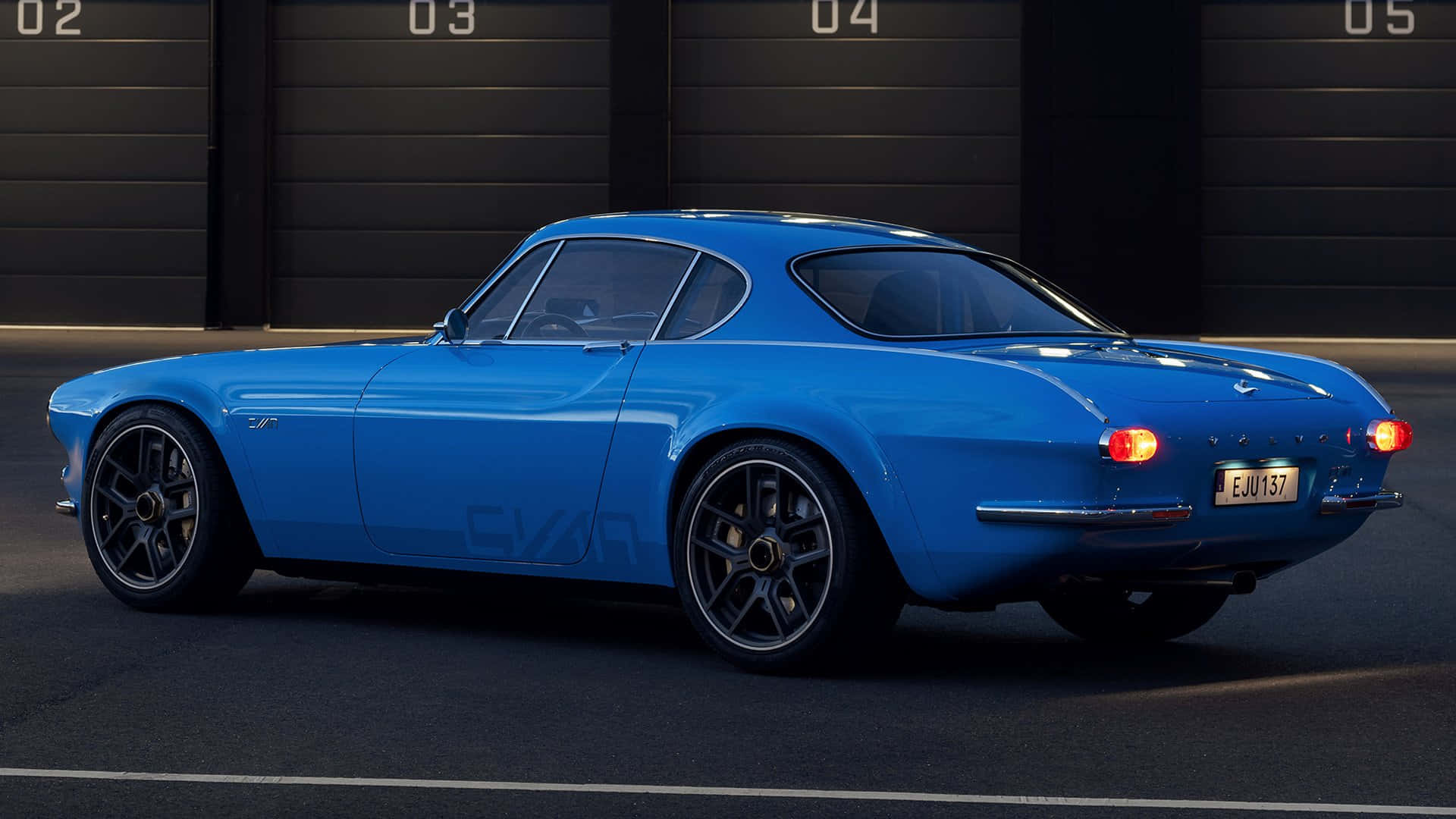 Volvo P1800, vibrant blue, glowing taillights, Full HD Desktop Wallpaper