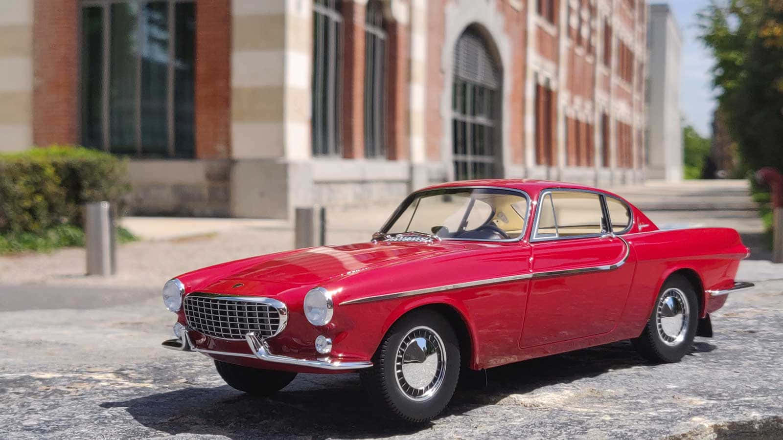 Volvo P1800, glossy red, cobblestones, HD Desktop Wallpaper