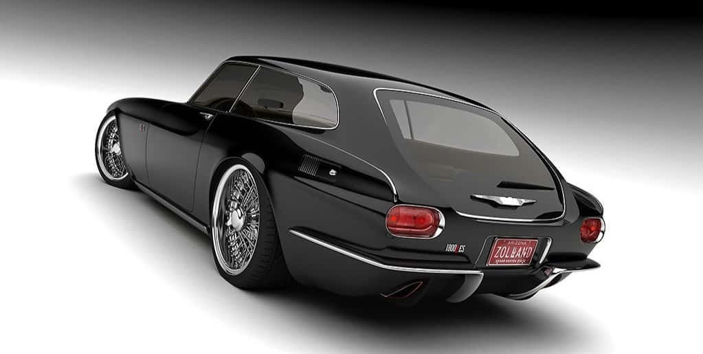 Volvo P1800, sleek black custom sports car, chrome wheels, SD Desktop Wallpaper