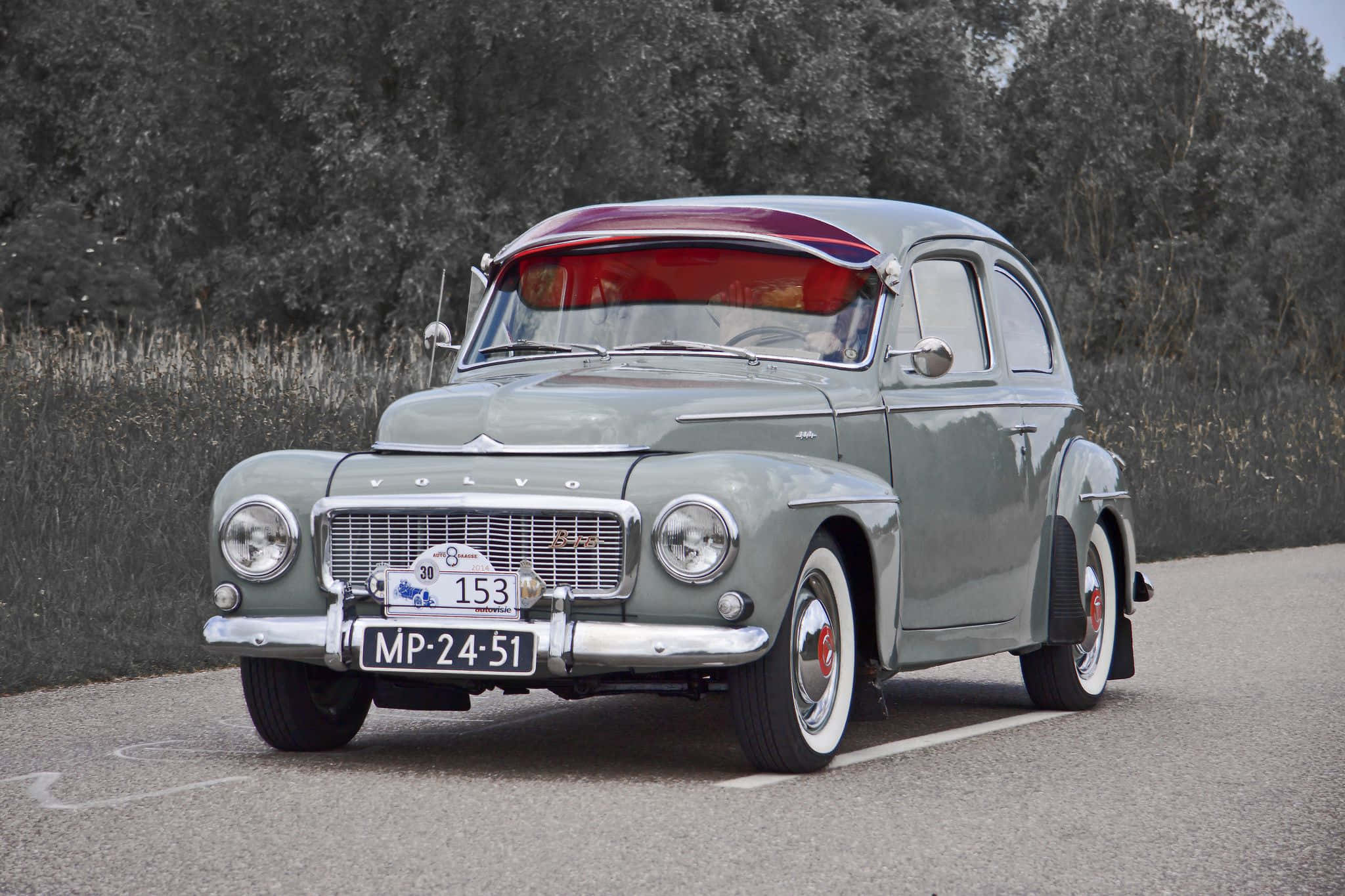 Volvo Pv544, vintage gray Volvo, red interior, Full HD Desktop Wallpaper