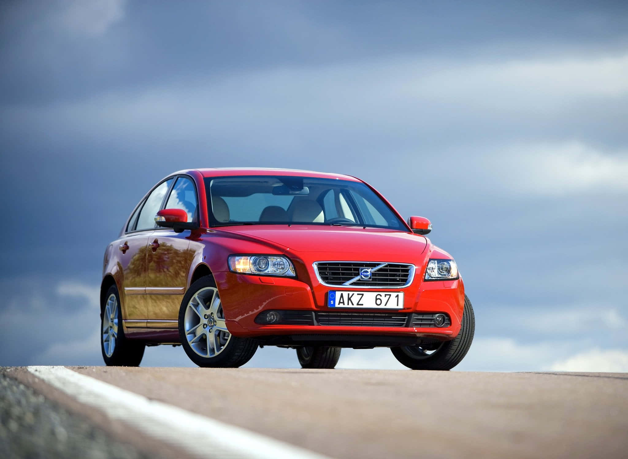 Volvo S40, vibrant red, concrete ledge, Full HD Desktop Wallpaper