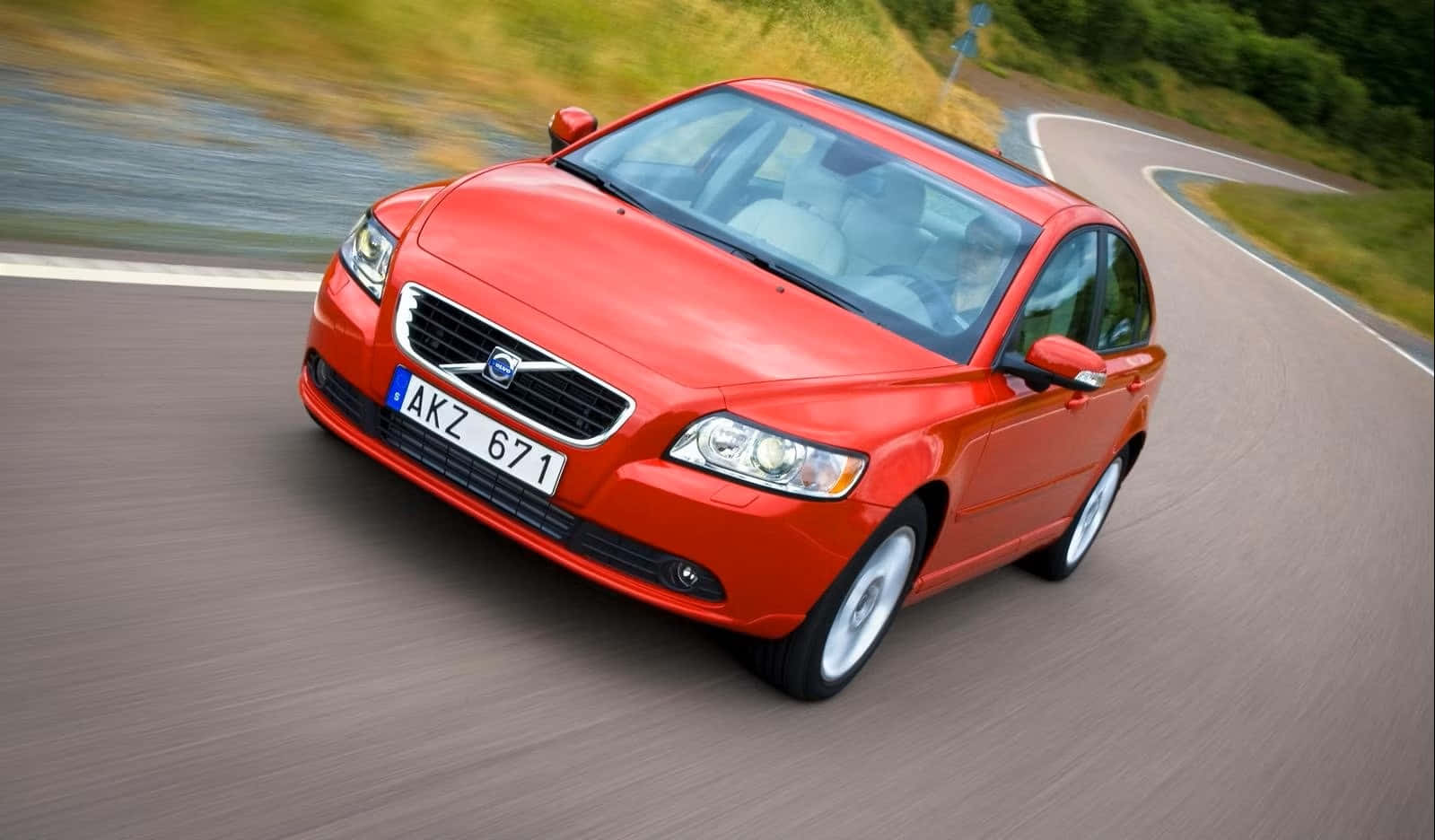Volvo S40, twilight, vibrant red, HD Desktop Wallpaper
