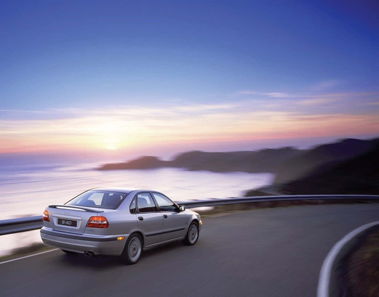 Volvo S40, silver, coastal road, SD Desktop Wallpaper