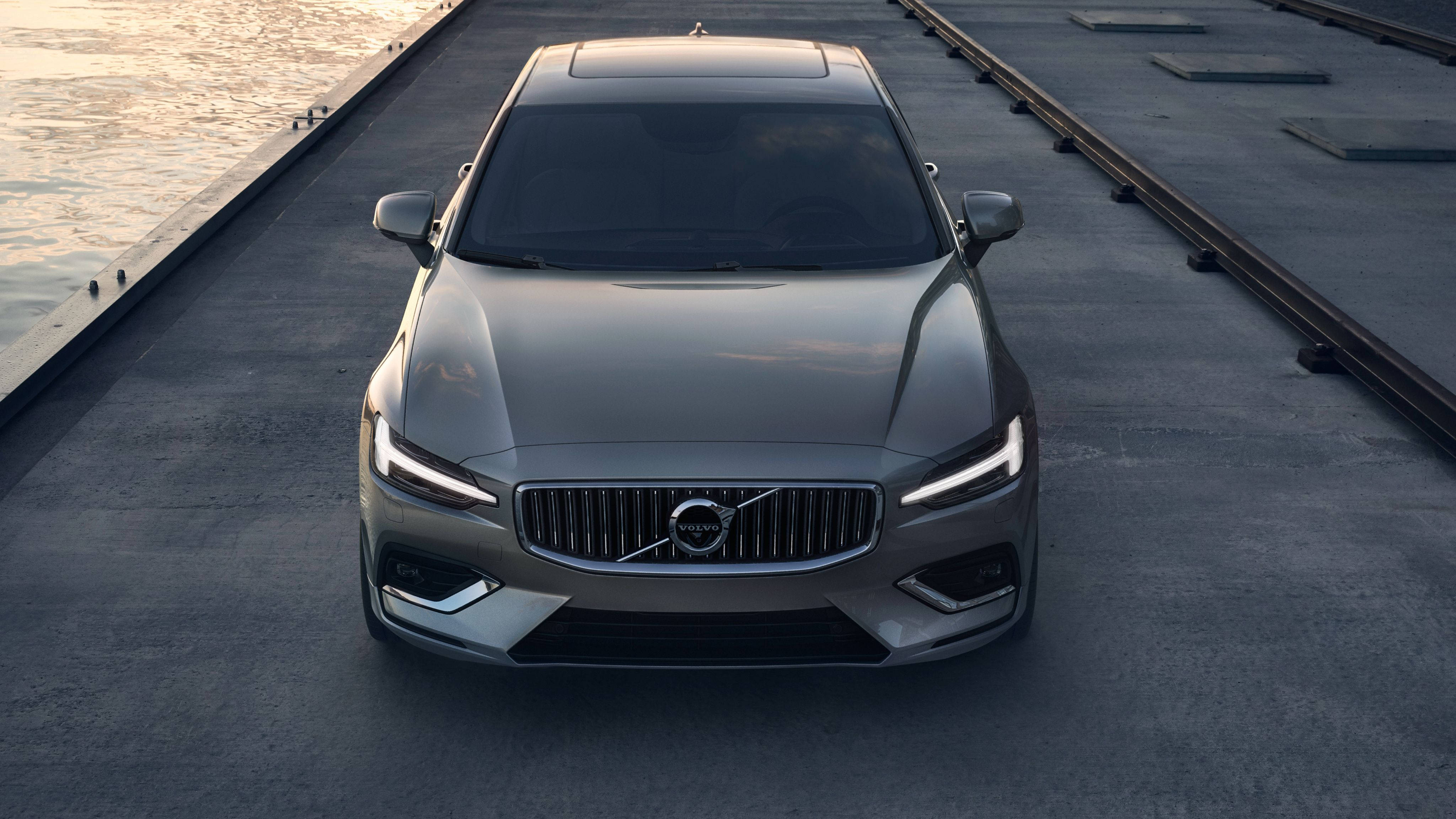 Volvo S60, silver, concrete pier, 4K Desktop Wallpaper