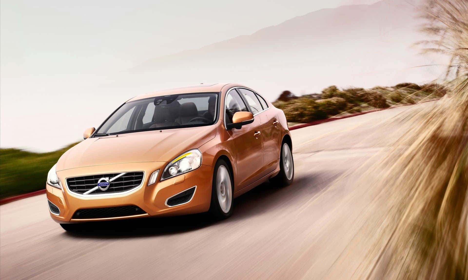 Volvo S60, copper, winding road, Full HD Desktop Wallpaper