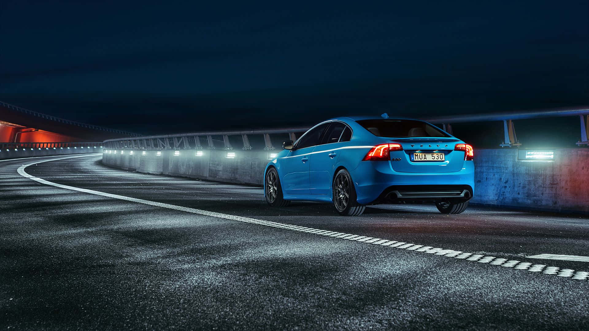 Volvo S60, vibrant blue, dimly lit tunnel, Full HD Desktop Wallpaper