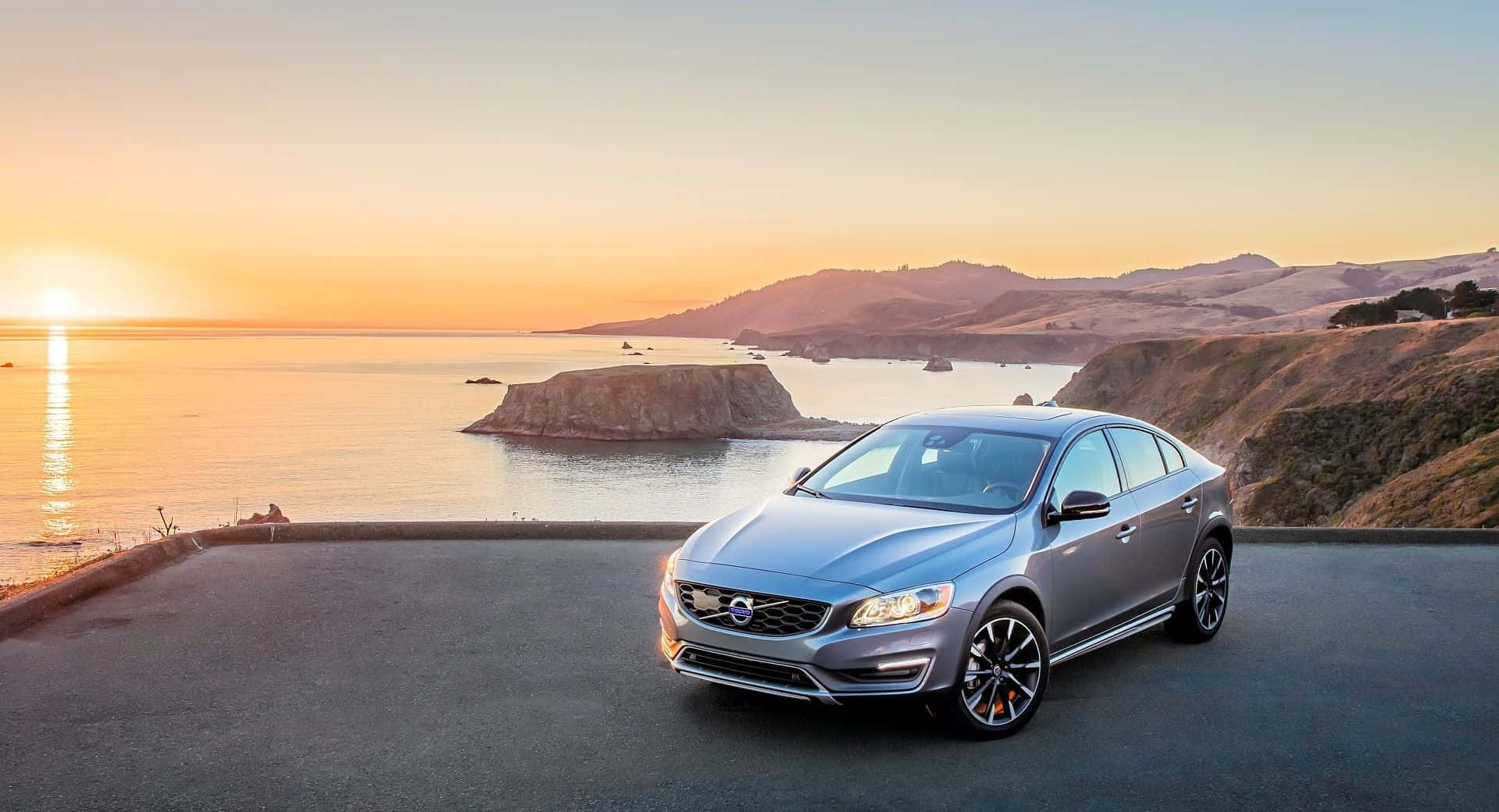 Volvo S60, coastal road, sunset, HD Desktop Wallpaper