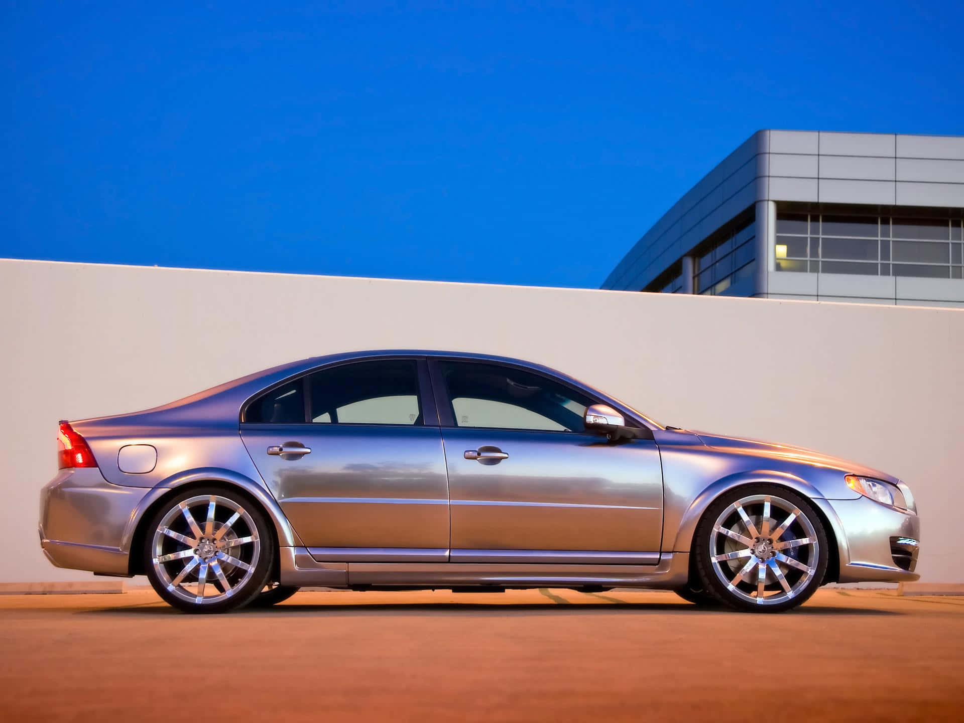 Volvo S80, silver, twilight light, Full HD Desktop Wallpaper