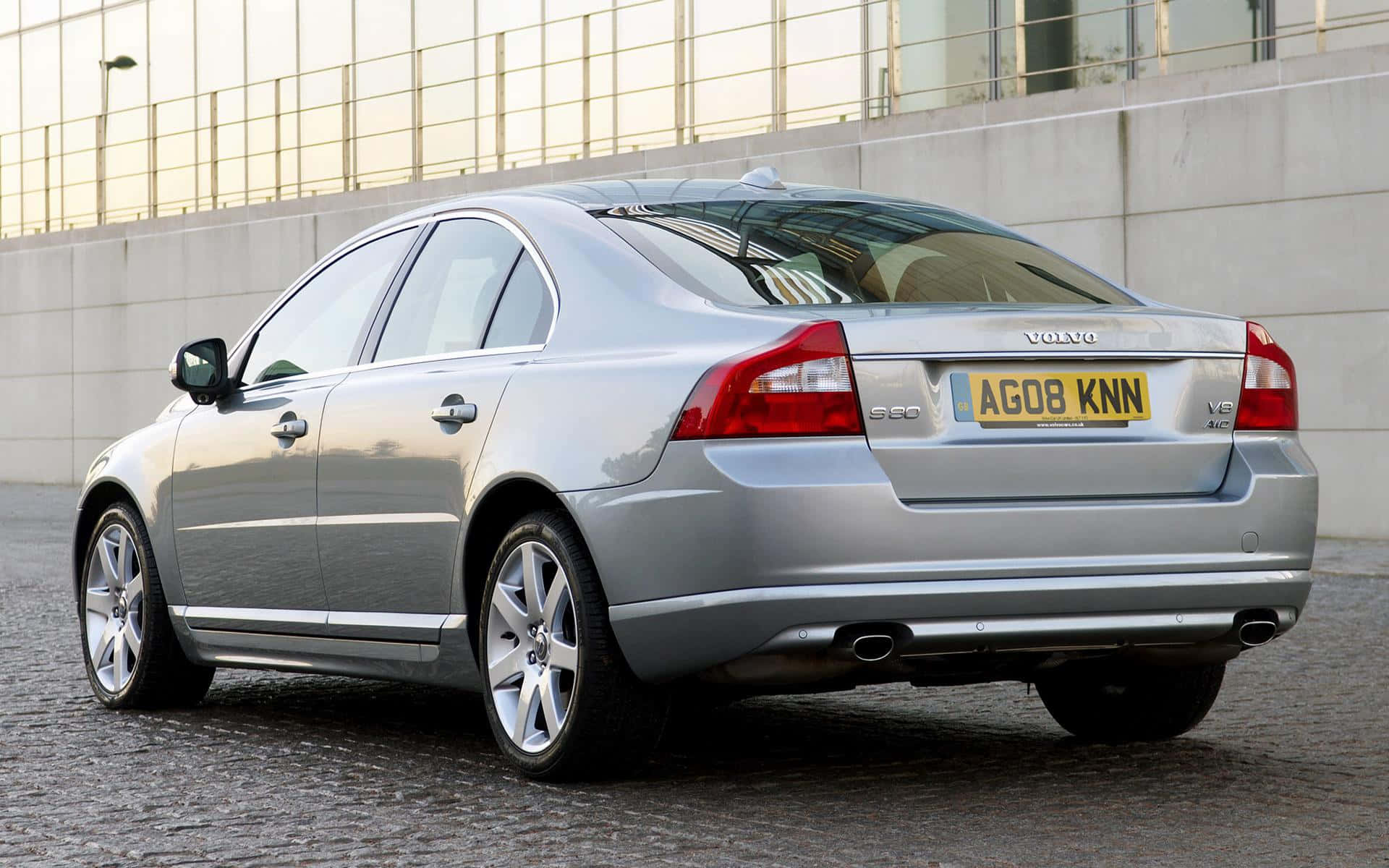 Volvo S80, silver, cobblestone street, Full HD Desktop Wallpaper