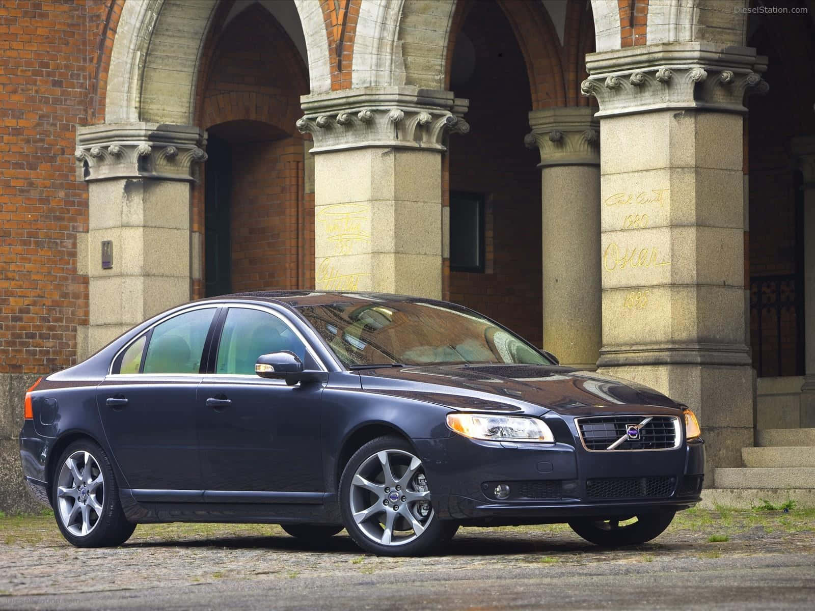 Volvo S80, dark blue, cobblestones, HD Desktop Wallpaper