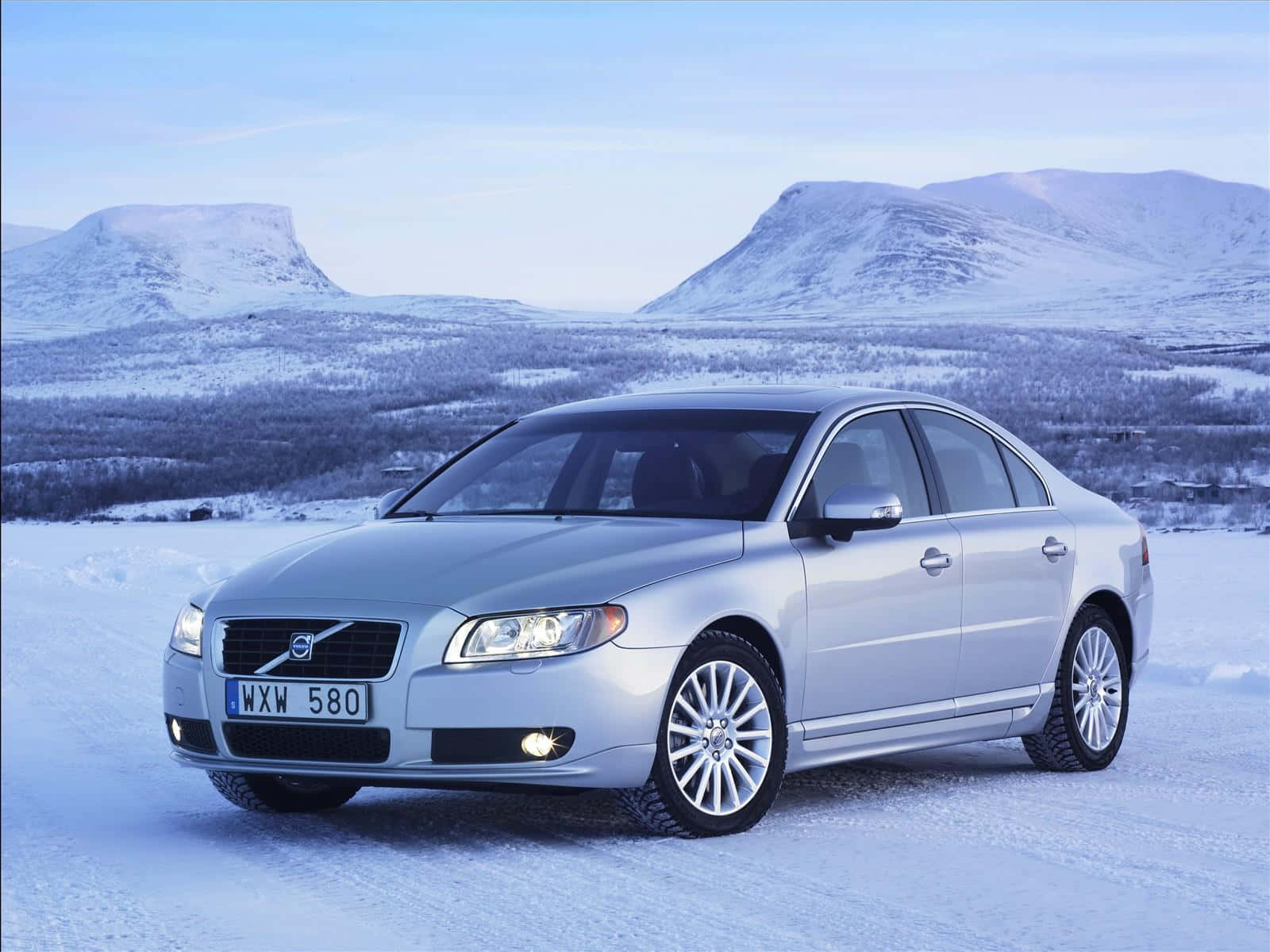 Volvo S80, silver, snowy plain, HD Desktop Wallpaper