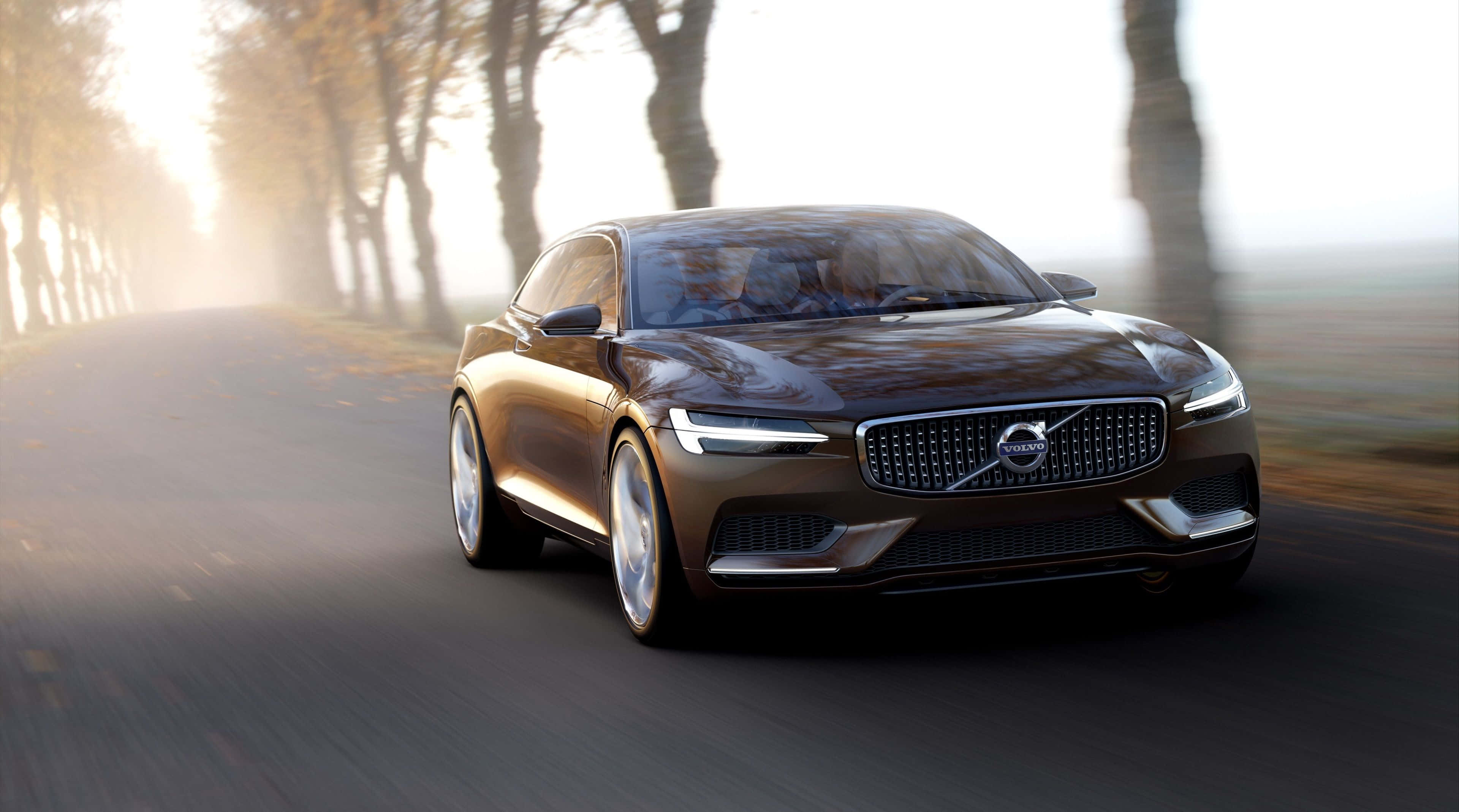 Volvo S90, brown, misty autumn road, 4K Desktop Wallpaper