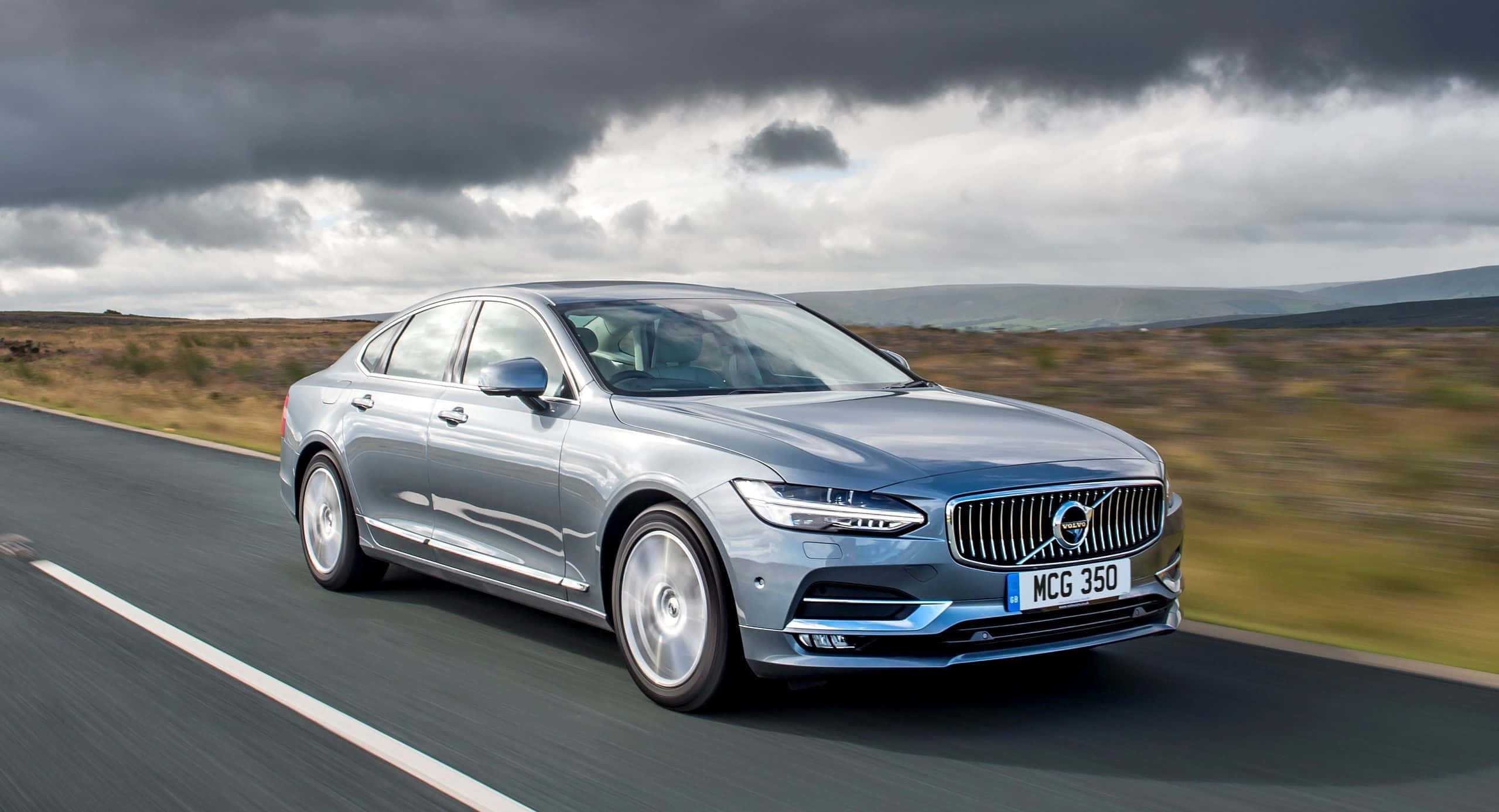 Volvo S90, silver, rural road, Full HD Desktop Wallpaper