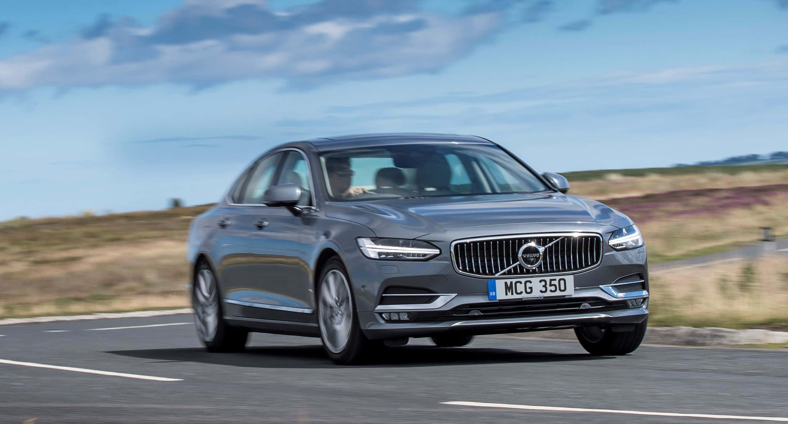 Volvo S90, sleek gray, winding road, 2K Desktop Wallpaper