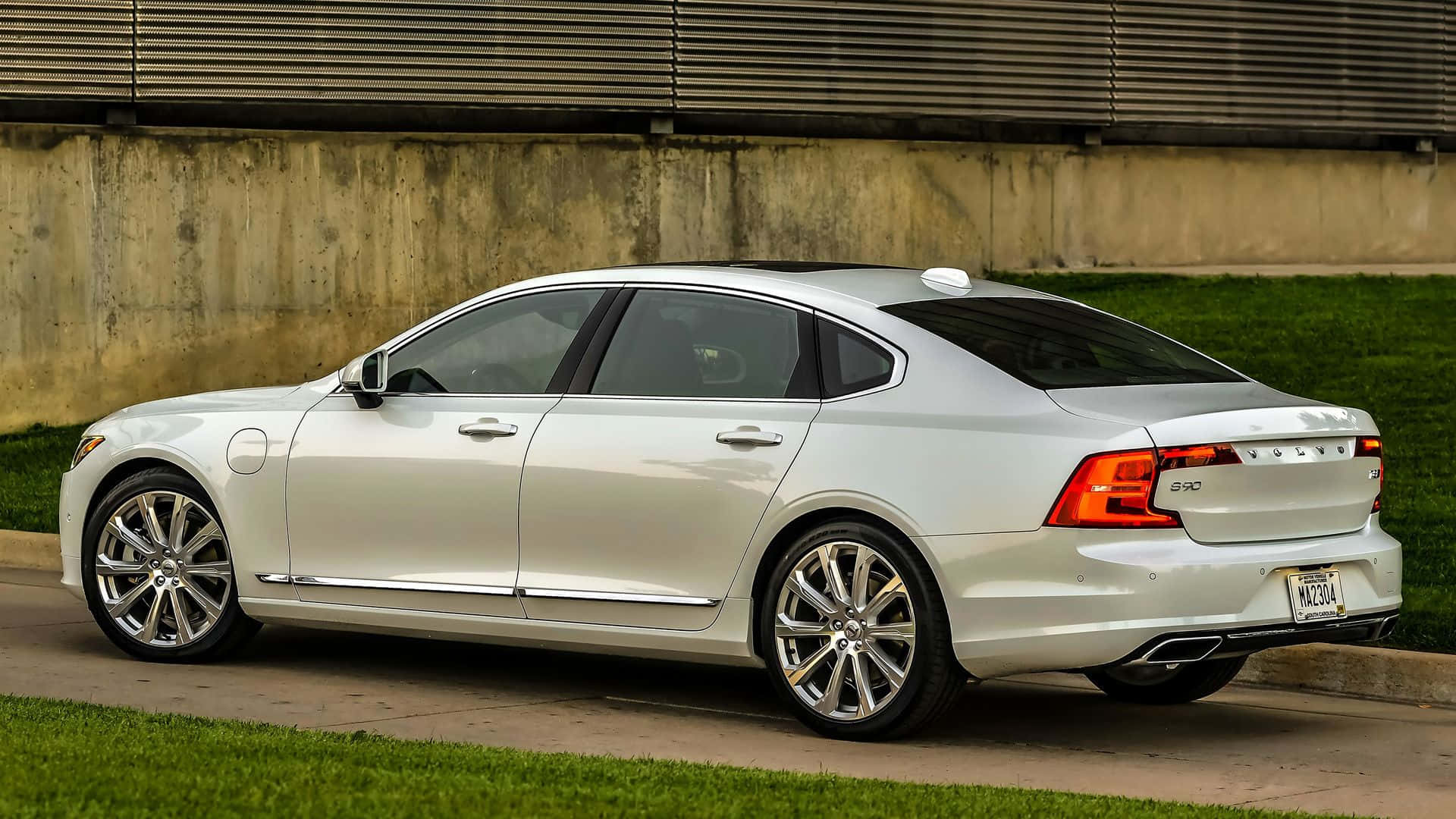 Volvo S90, silver, sidewalk, Full HD Desktop Wallpaper