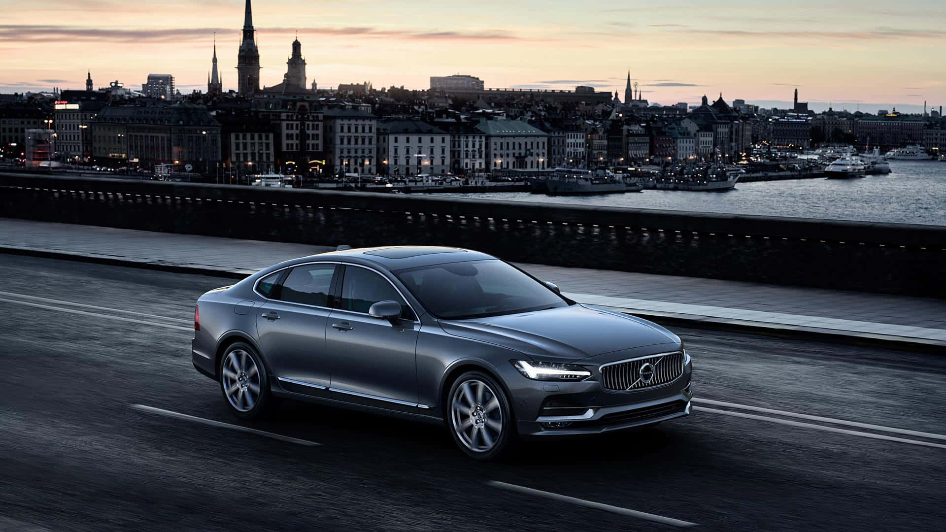 Volvo S90, silver, bridge, Full HD Desktop Wallpaper