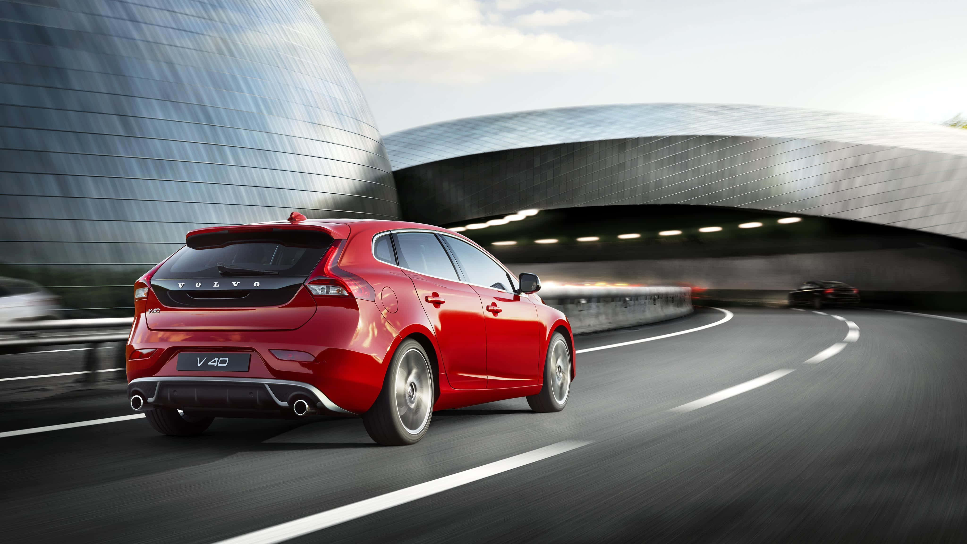 Volvo V40, red, curving highway, 4K Desktop Wallpaper