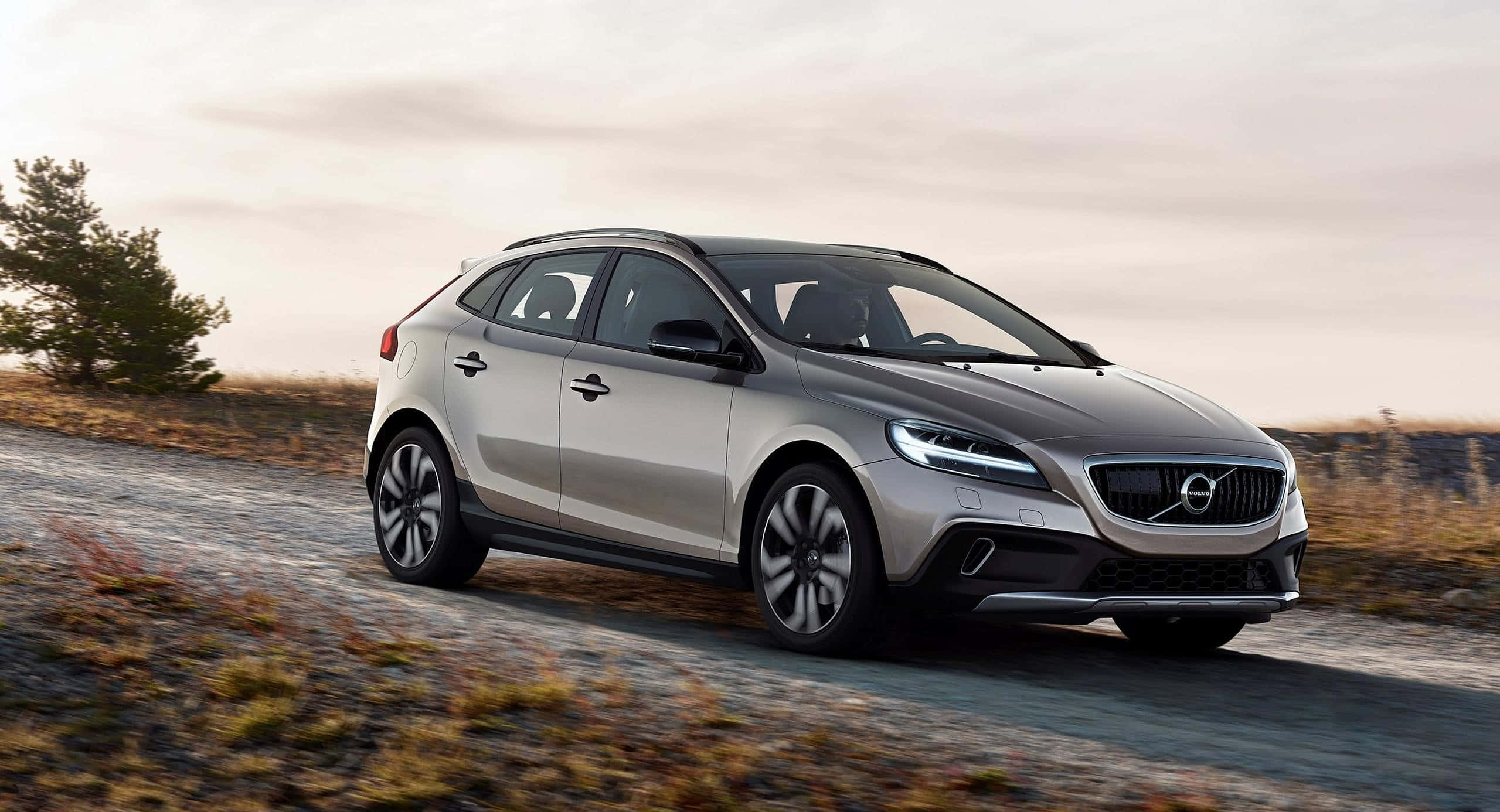Volvo V40, silver, gravel road, Full HD Desktop Wallpaper