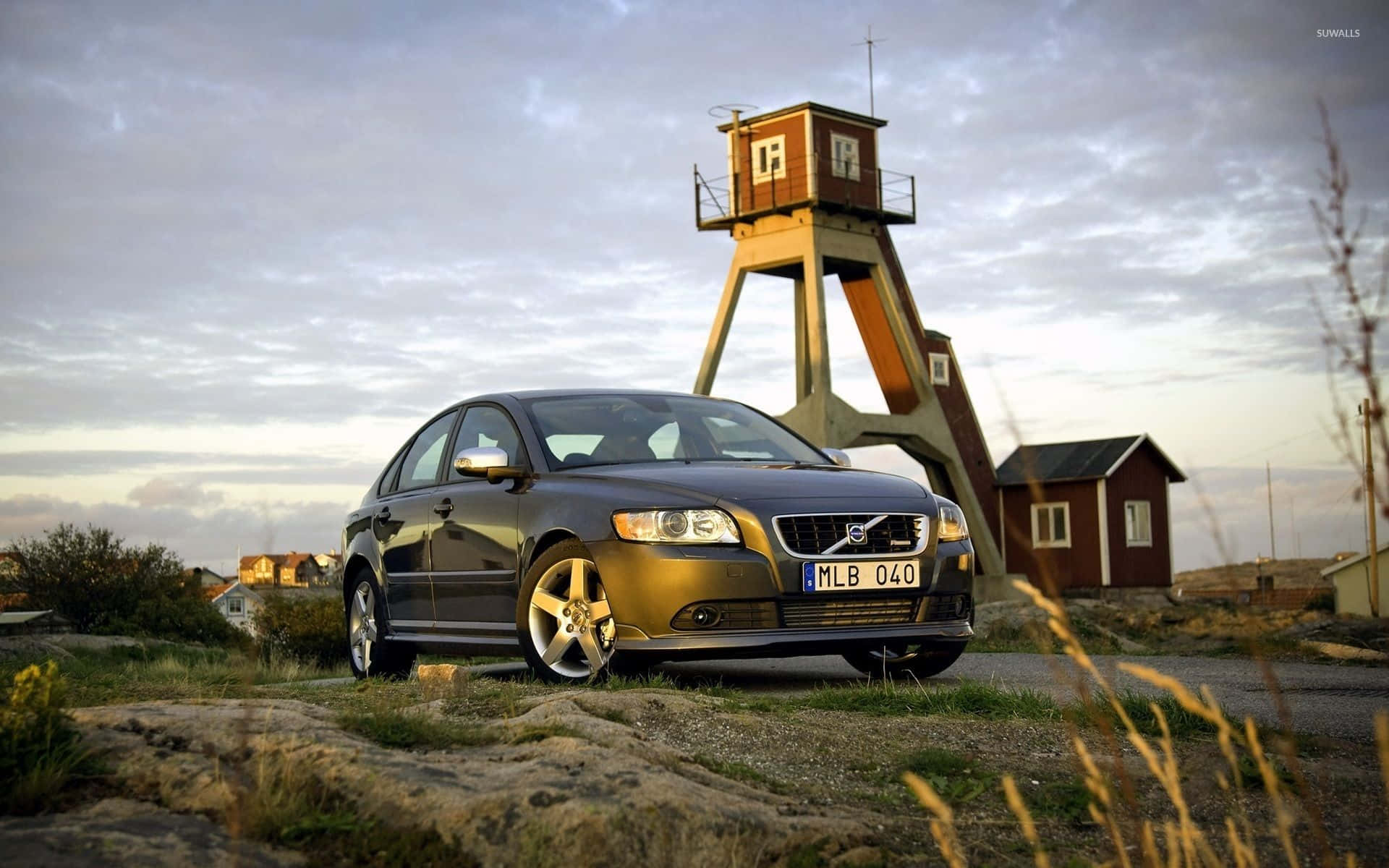 Volvo V40, dark gray, rocky terrain, Full HD Desktop Wallpaper