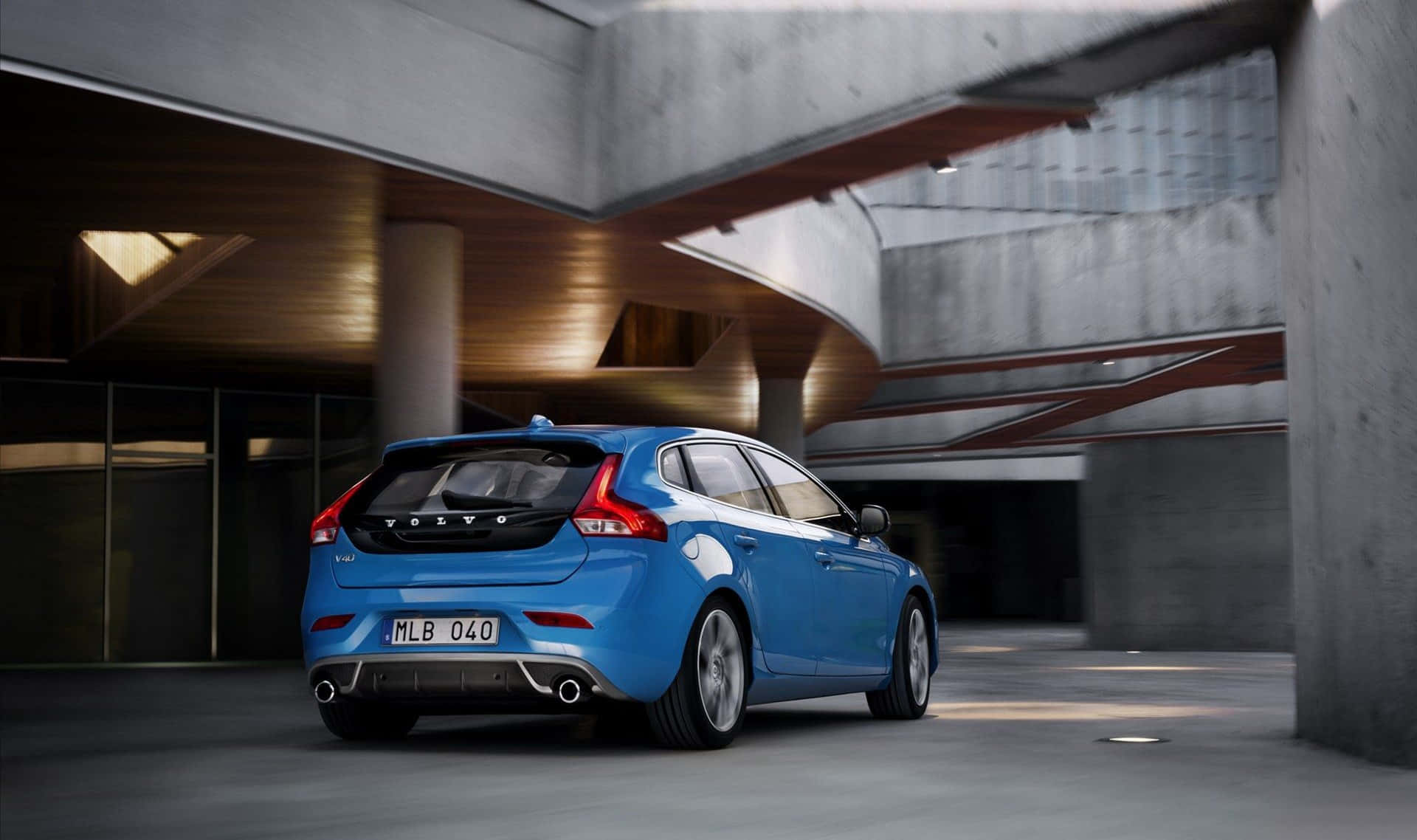 Volvo V40, vibrant blue, modern concrete architecture, Full HD Desktop Wallpaper