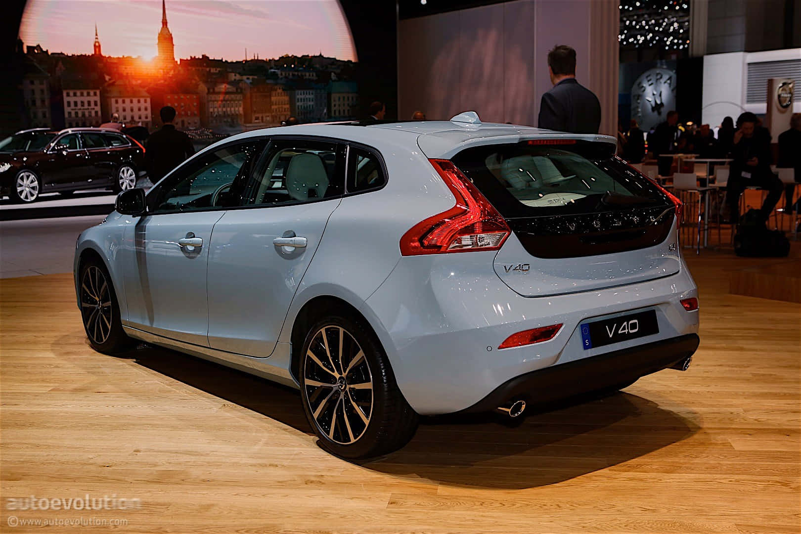 Volvo V40, light blue, wooden floor, HD Desktop Wallpaper